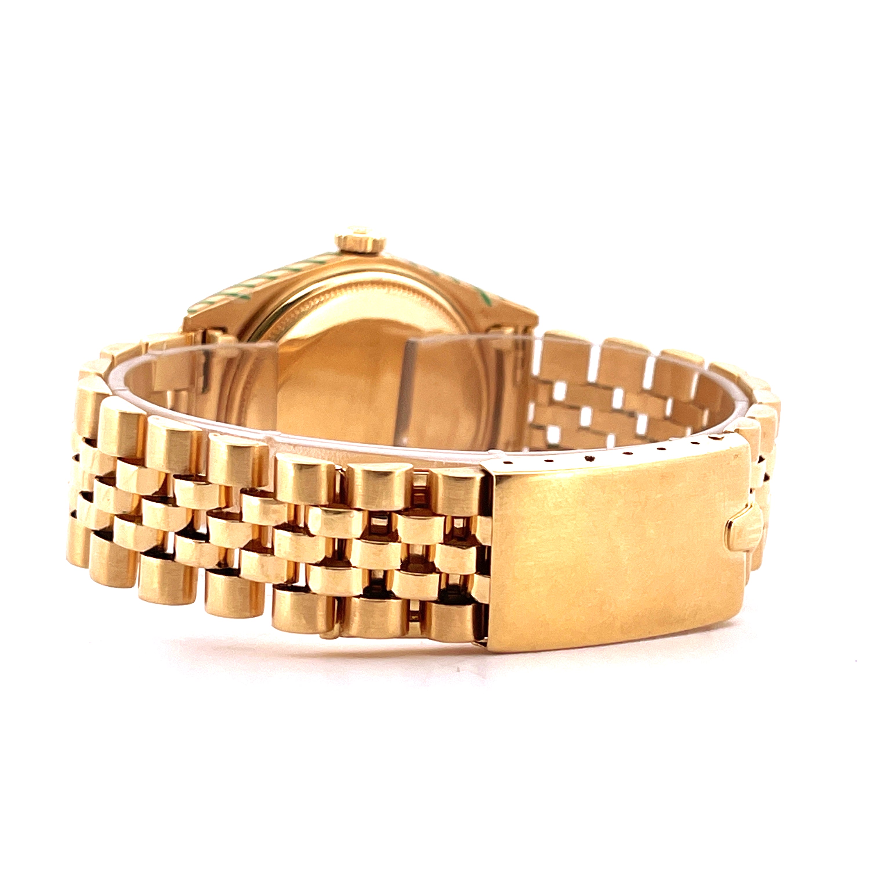 Rolex Datejust 36 Full Gold 1601 von der Seite gesehen mit Gelbgold-Jubilee-Armband