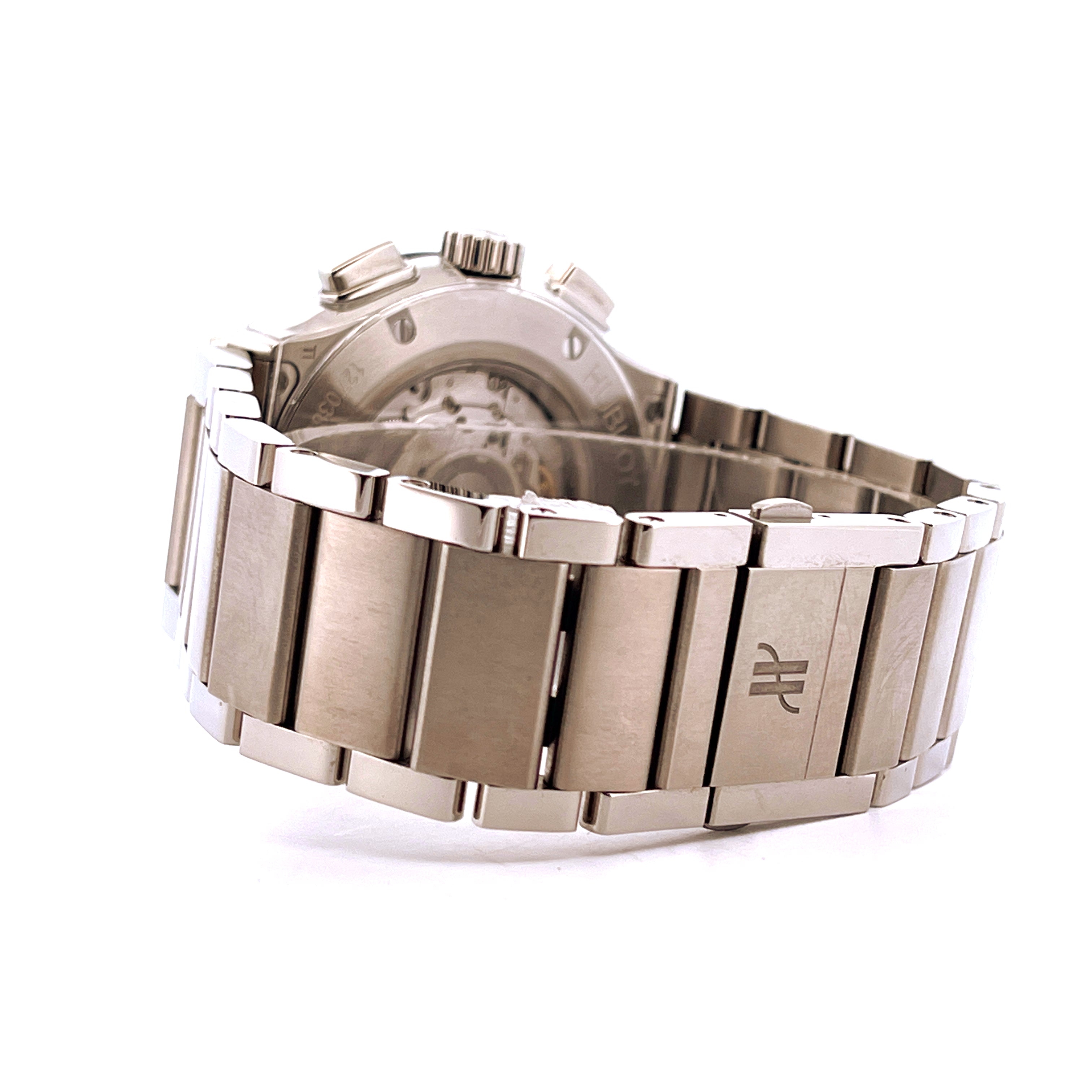 Hublot Classic Fusion Chronograph Titan Automatik Armbanduhr Seitenansicht mit AP Logo Schließe