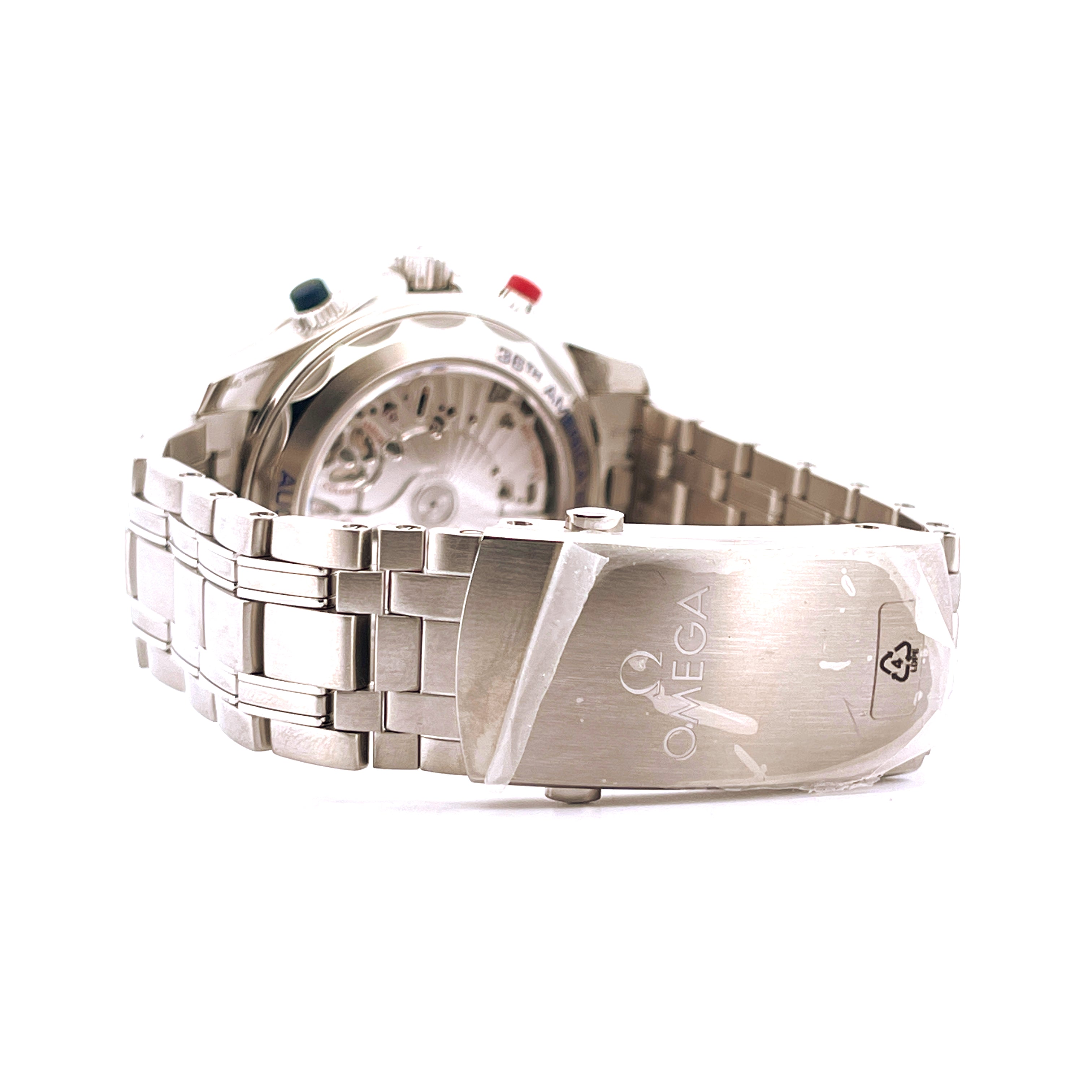 Omega Seamaster Diver 300m America's Cup mit Edelstaharmband und Logo auf der Schließe