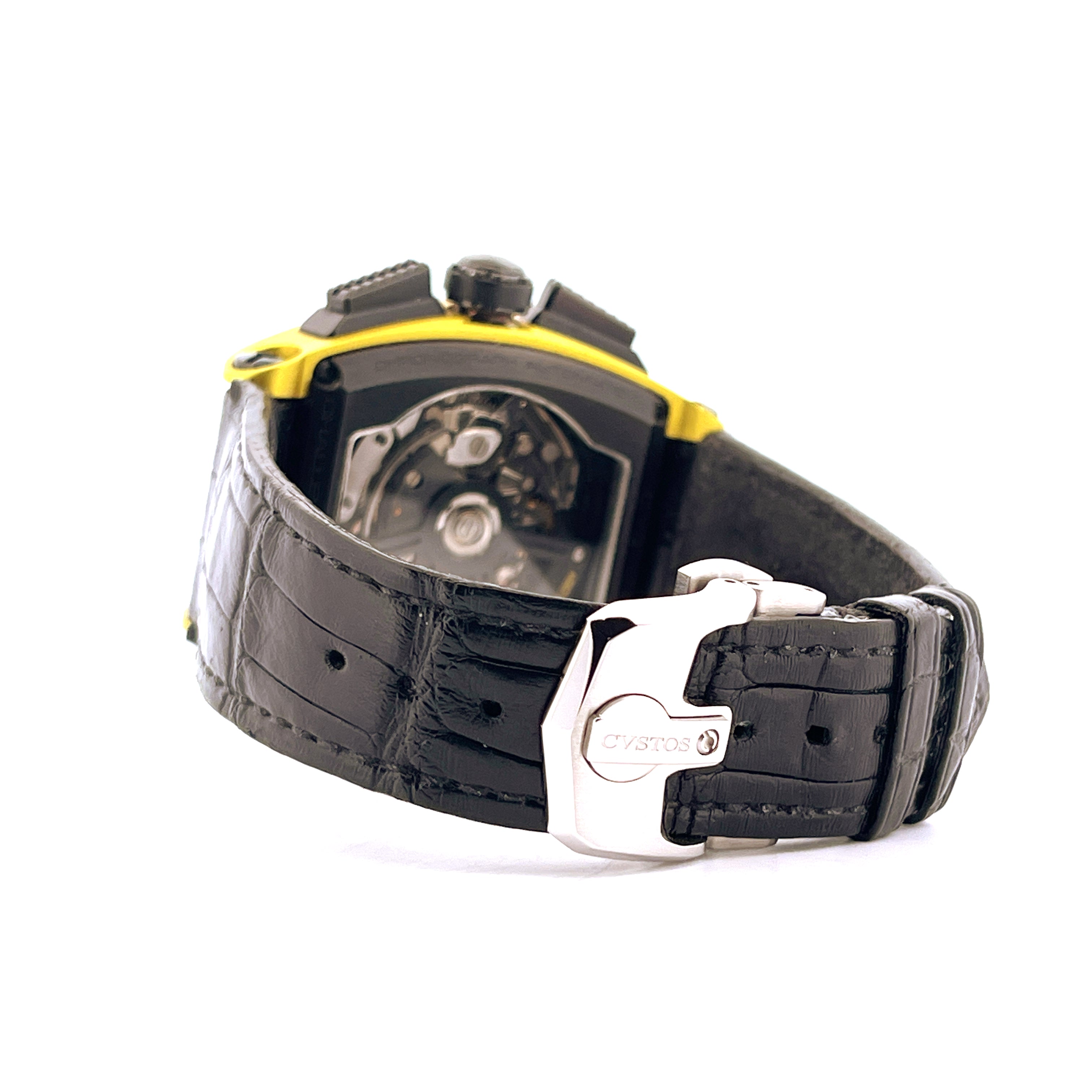 Cvstos Challenge Pilot Yellow Eagle 458 Italy Limited Edt. 200 Gehaeuse Titan mit schwarzem Kroko Lederarmband und Schließe