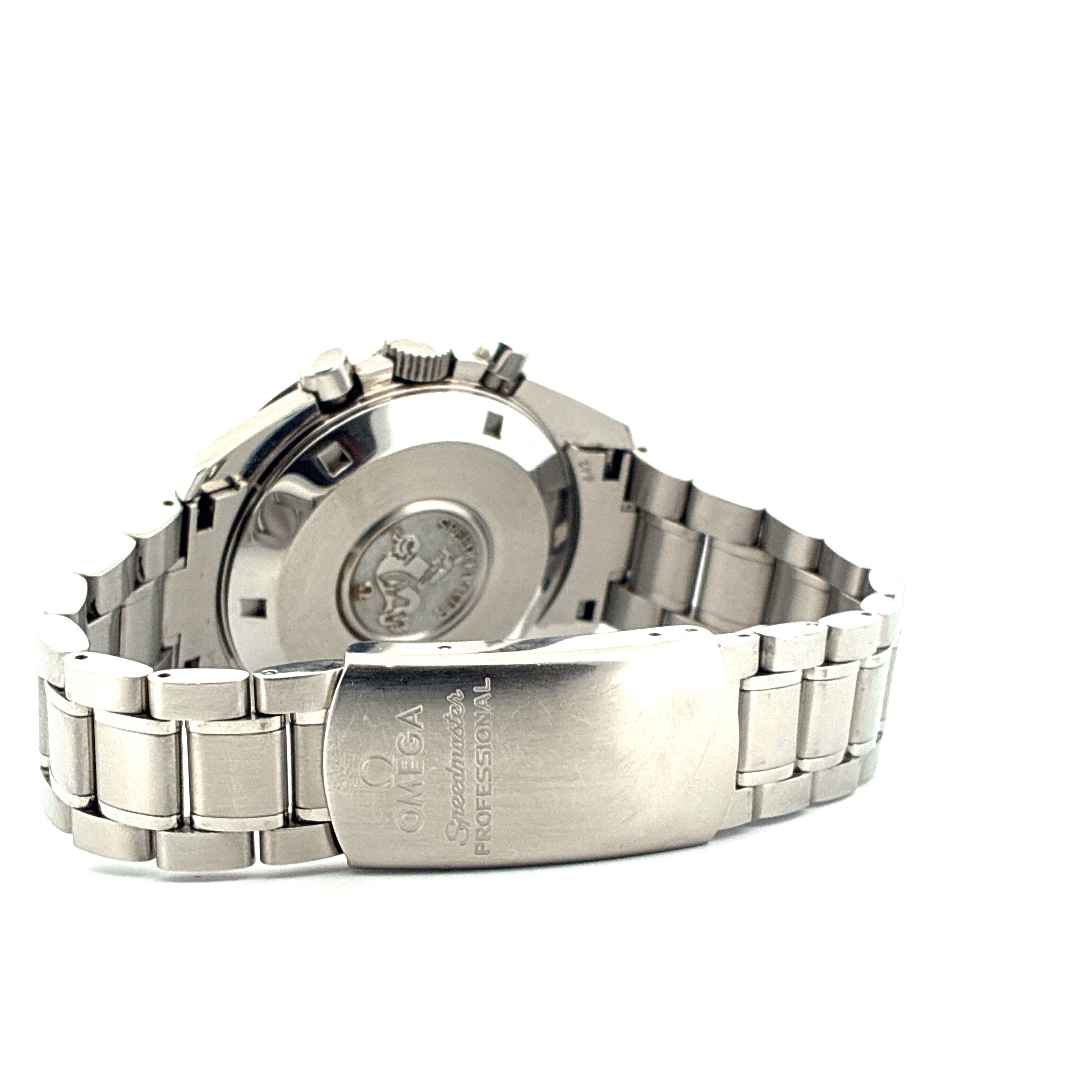 Omega Speedmaster Professional Gehäuse Stahl Automatik Rückansicht mit Schließe und Armband