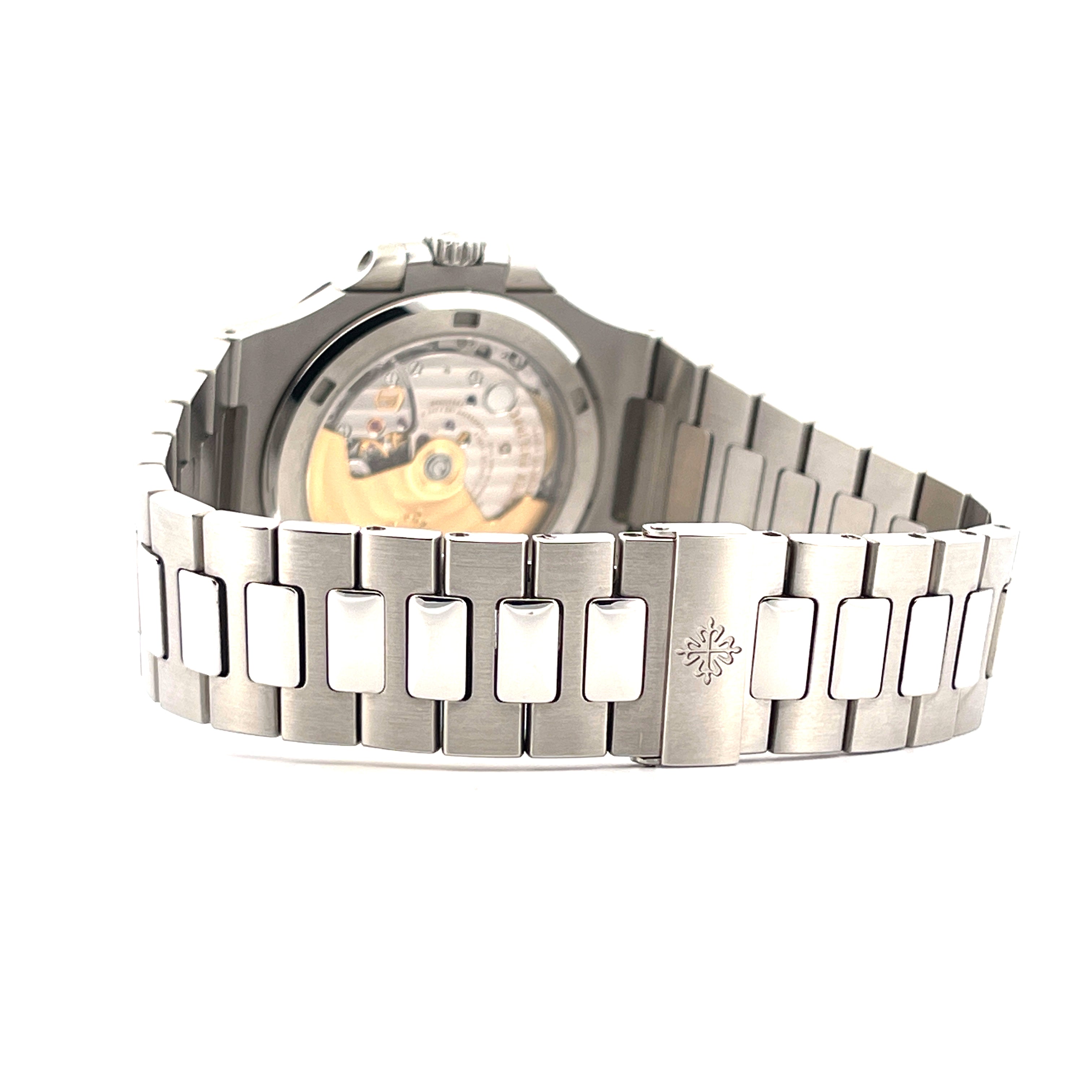 Patek Philippe Nautilus 5711/1A-010: Rückansicht mit Werk und Edelstahlarmband
