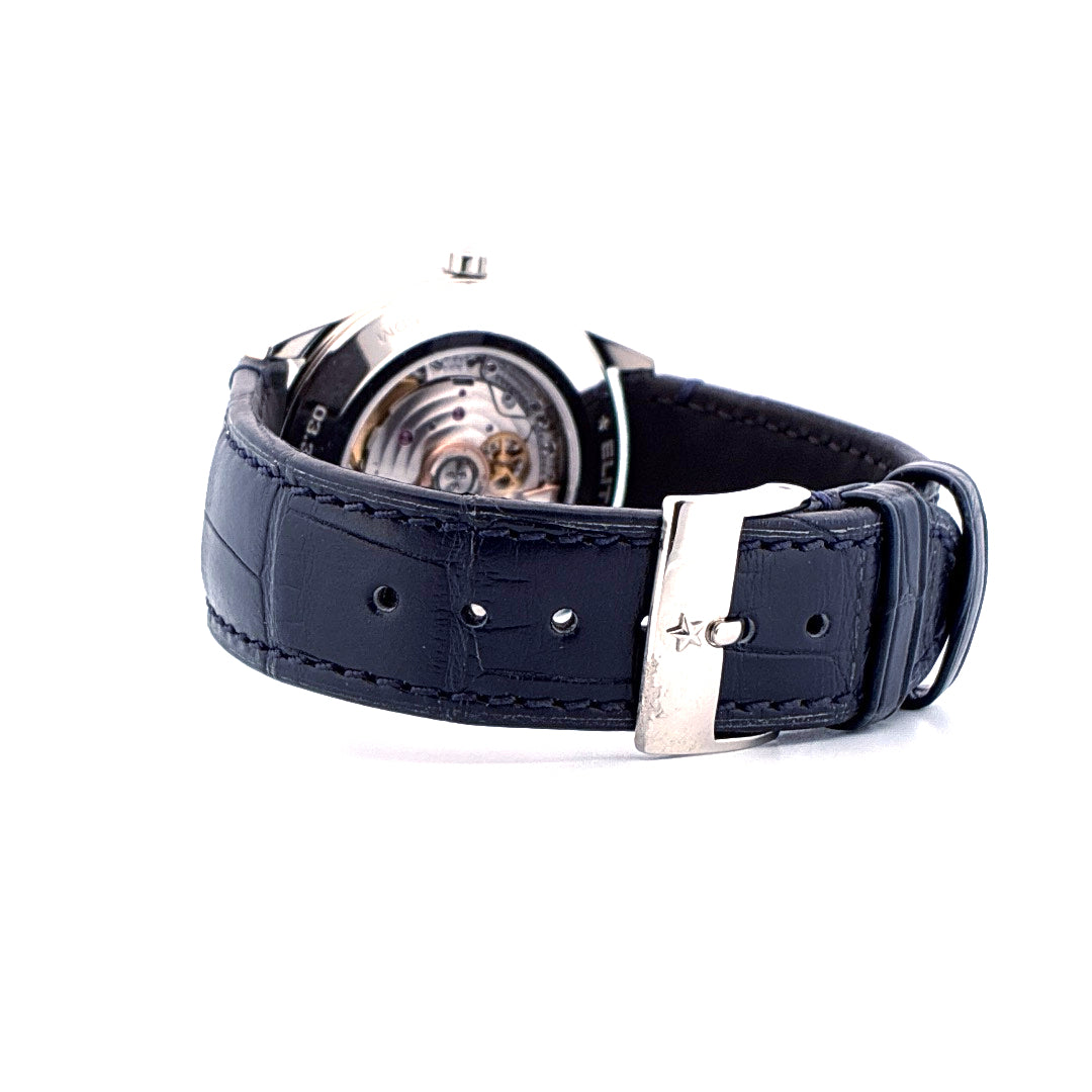 Zenith Elite Classic Automatic mit blauem Lederarmband und Sternschließe Rückansicht