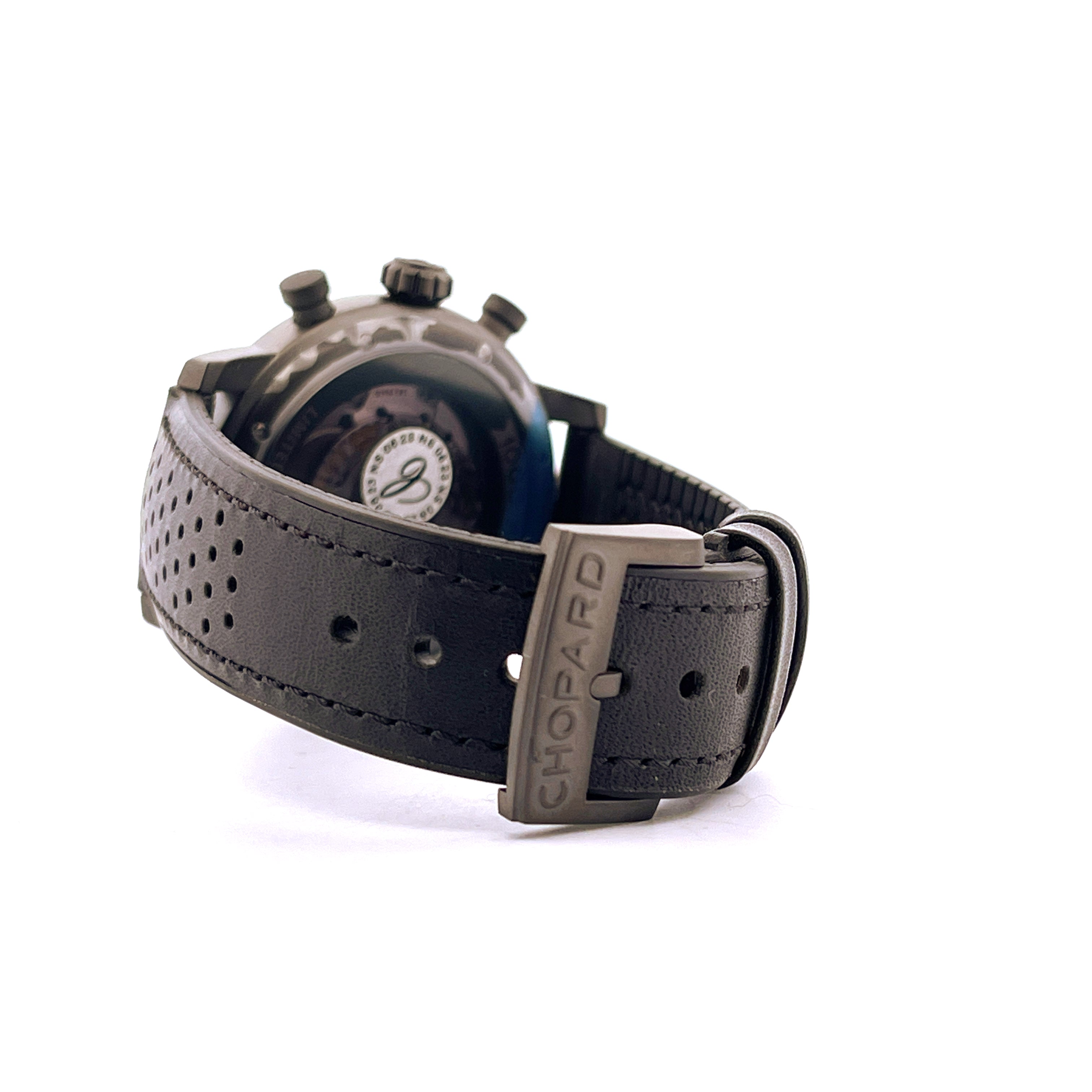 Chopard Mille Miglia Race Edition mit schwarzem Lochlederarmband und Schließe mit Prägung