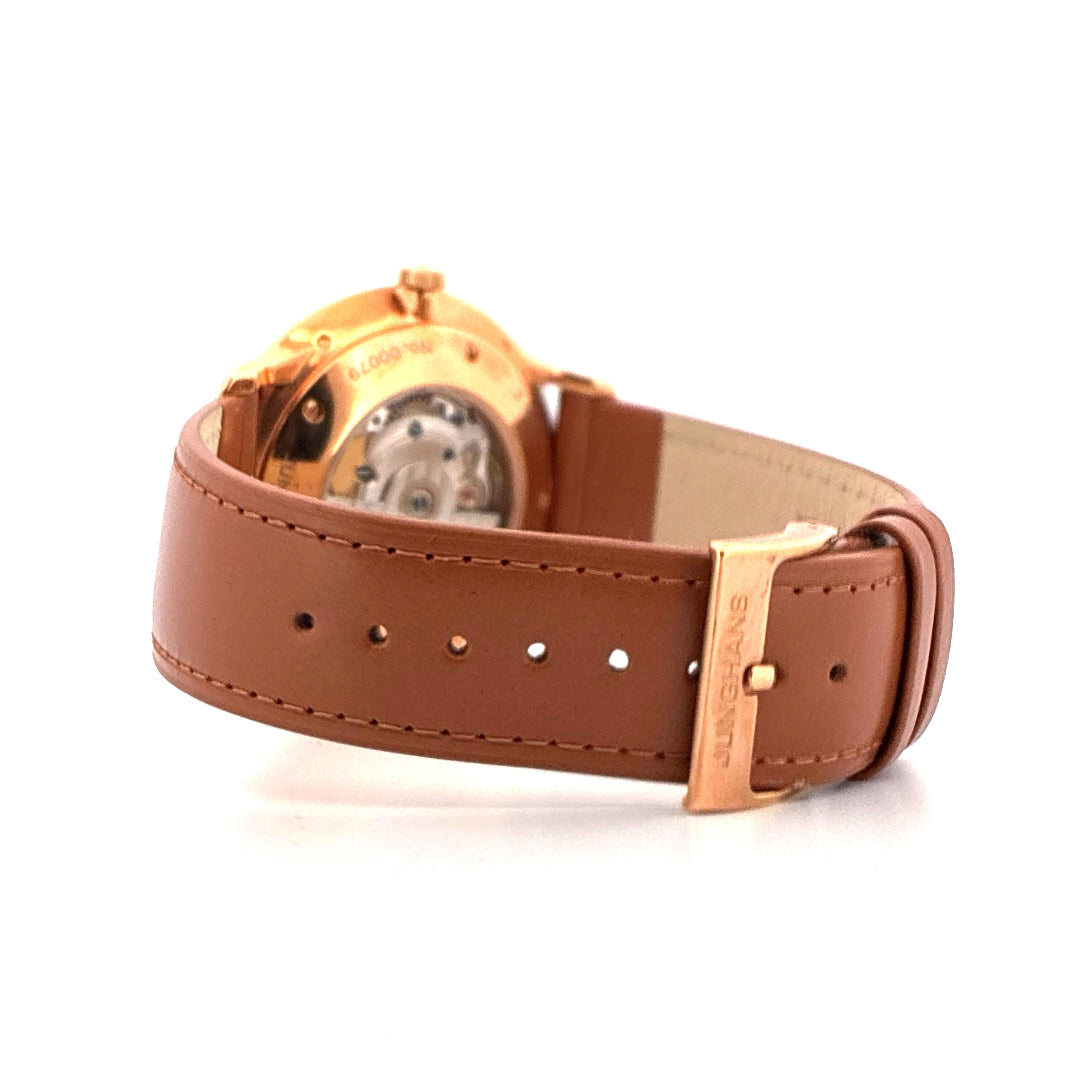 Junghans Meister Kalender Automatik Uhr mit braunem Lederarmband und Roségold-PVD-Gehäuse