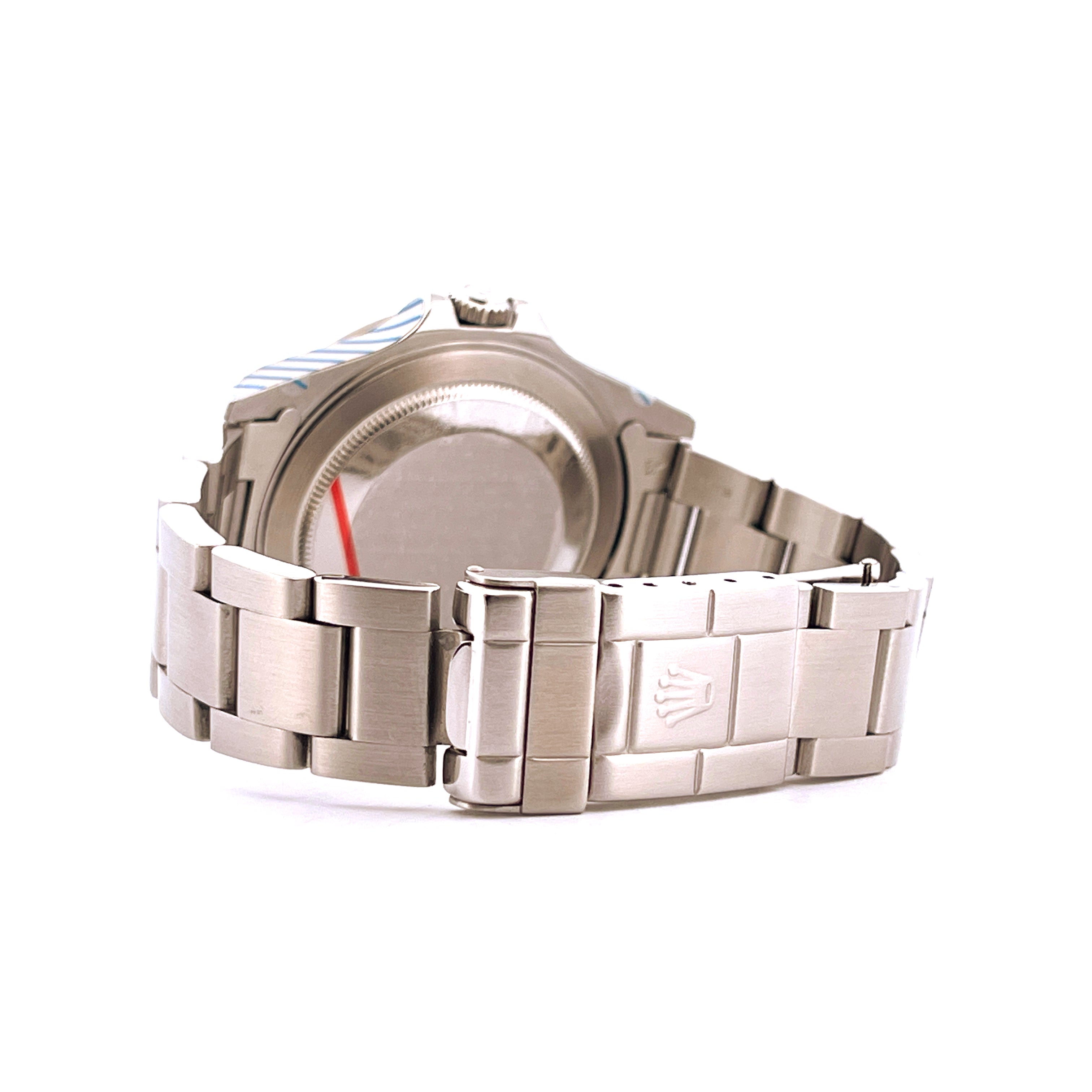 Rückansicht einer Rolex Explorer II Polar White 16570 aus Edelstahl mit Schließe