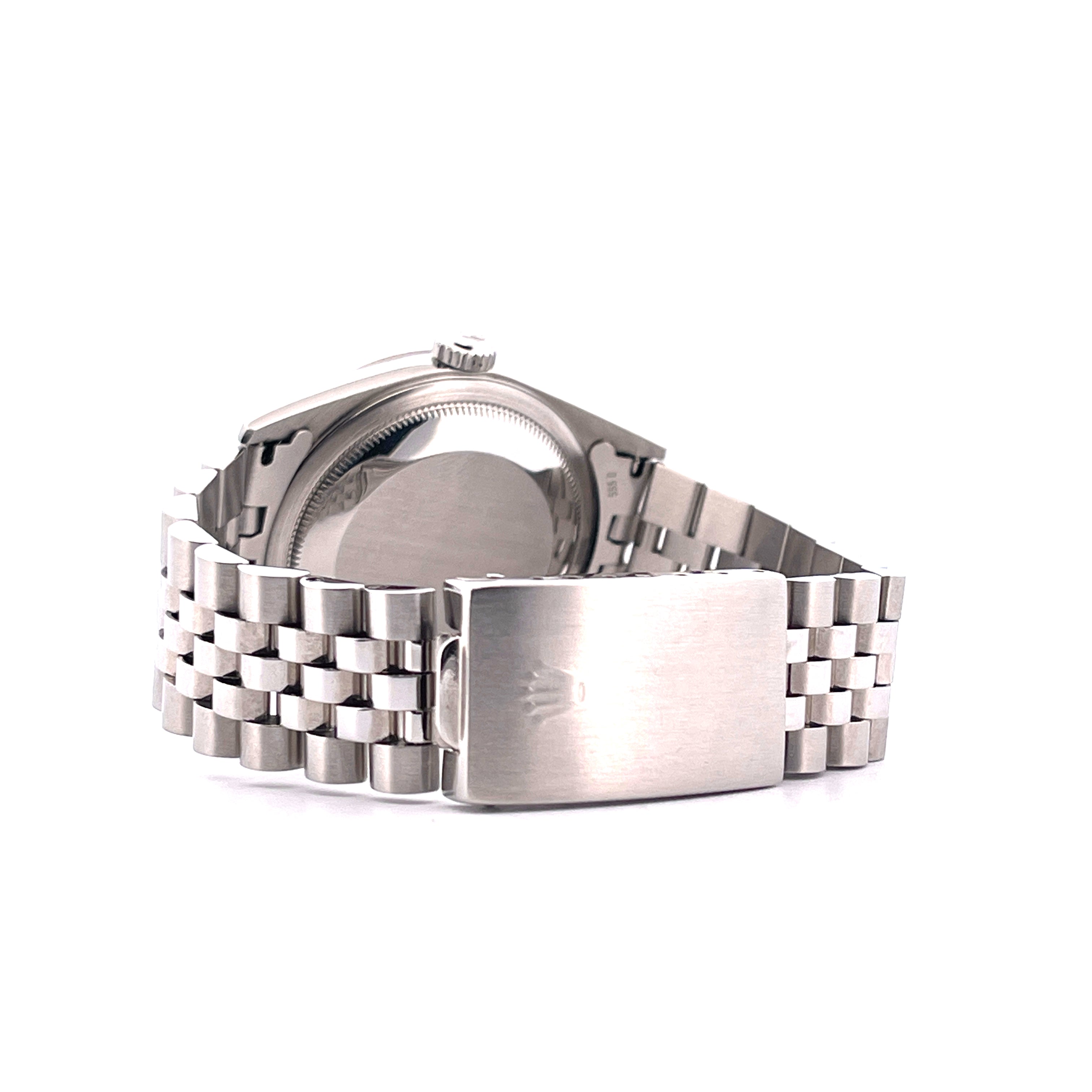 Rolex Datejust 36 Silver Linen mit Edelstahlarmband und Schließe