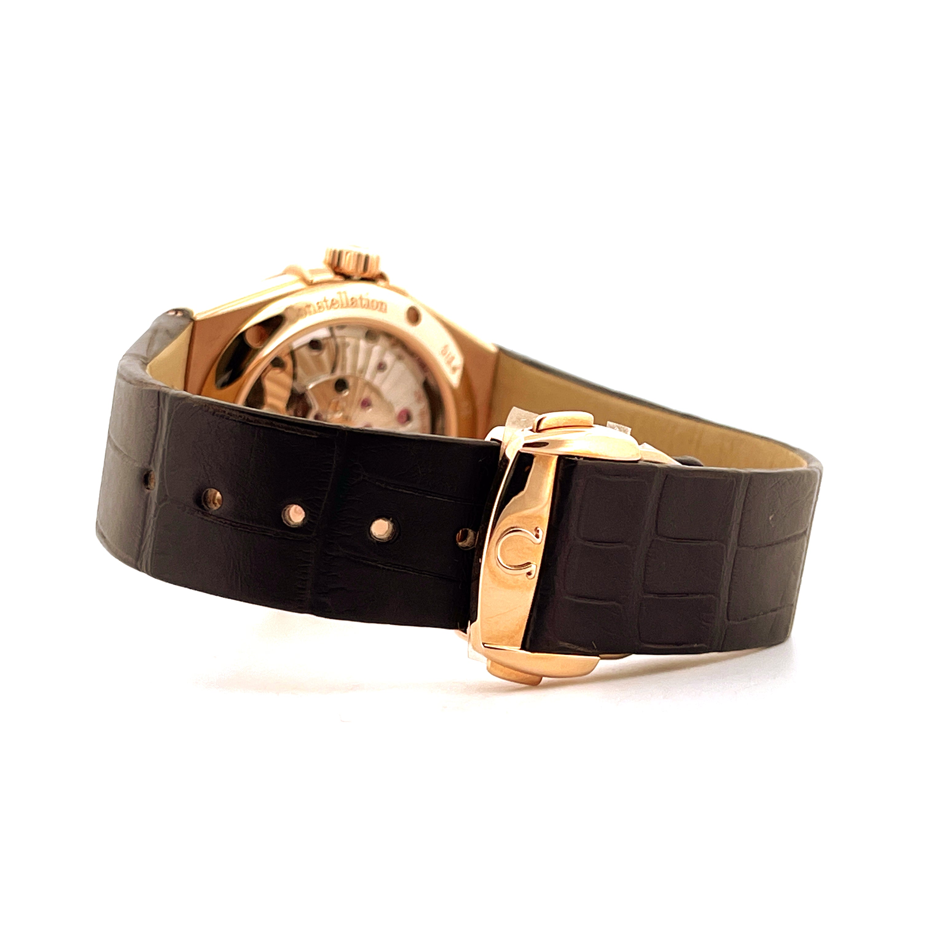 Omega Constellation Limited Edition 1952 Roségold Uhr mit schwarzem Lederarmband und Schnalle mit Omega-Logo