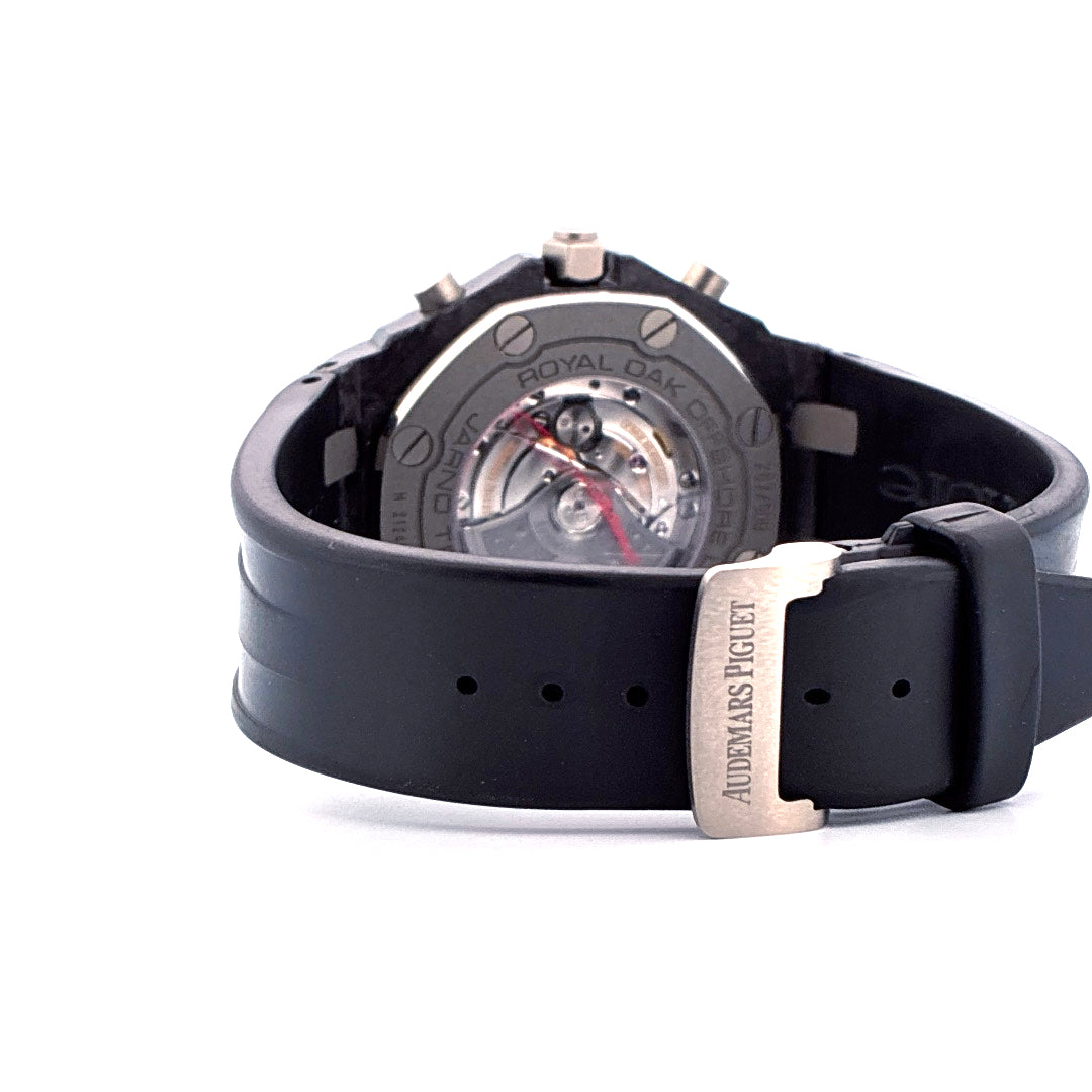 Audemars Piguet Royal Oak Offshore Jarno Trulli Rückseite mit Sichtboden und schwarzem Kautschukband