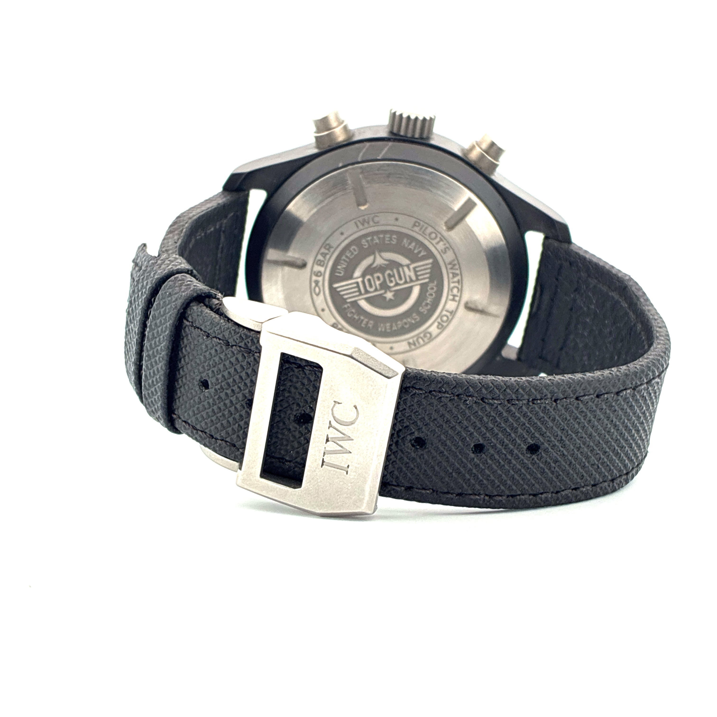 IWC Pilot's Watch Chronograph Top Gun Keramikgehäuse mit schwarzem Armband und prägnanter Schließe