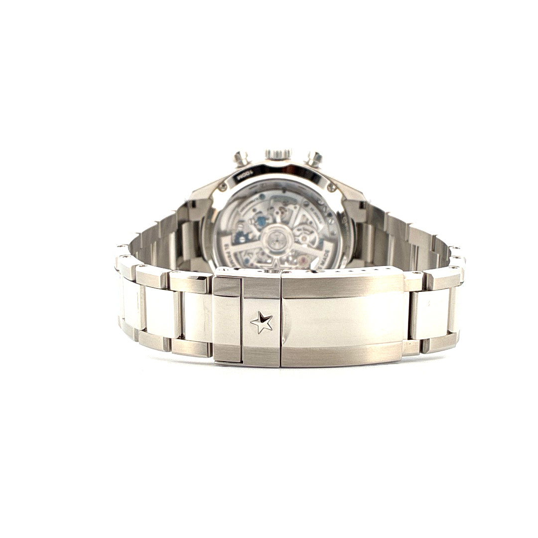 Zenith Chronomaster Open Automatik 39,5 mm Edelstahluhr mit Zifferblatt und Armband auf weißem Hintergrund