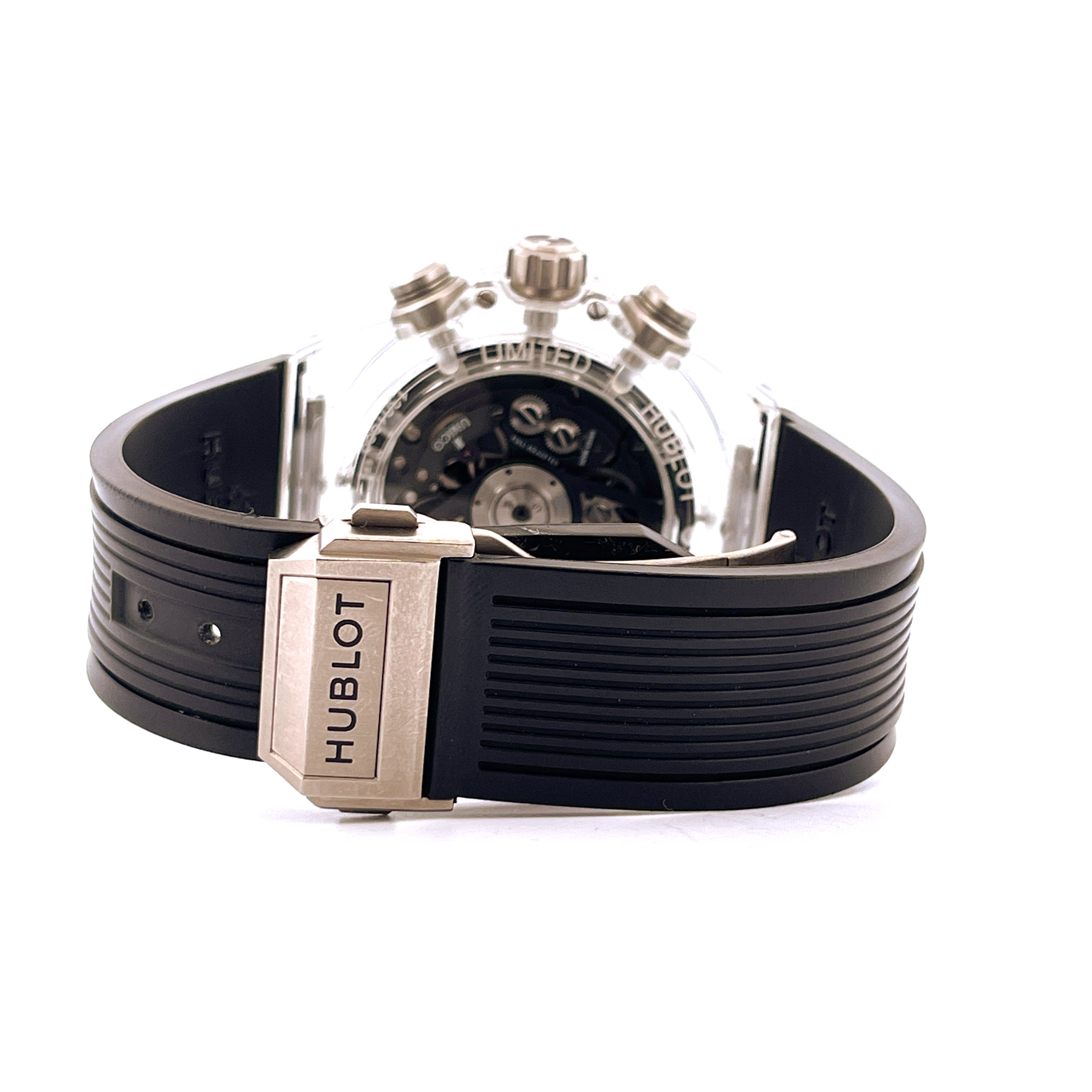 Hublot Big Bang Unico Magic Sapphire mit schwarzem Kautschukband und Schließe mit Hublot Schriftzug