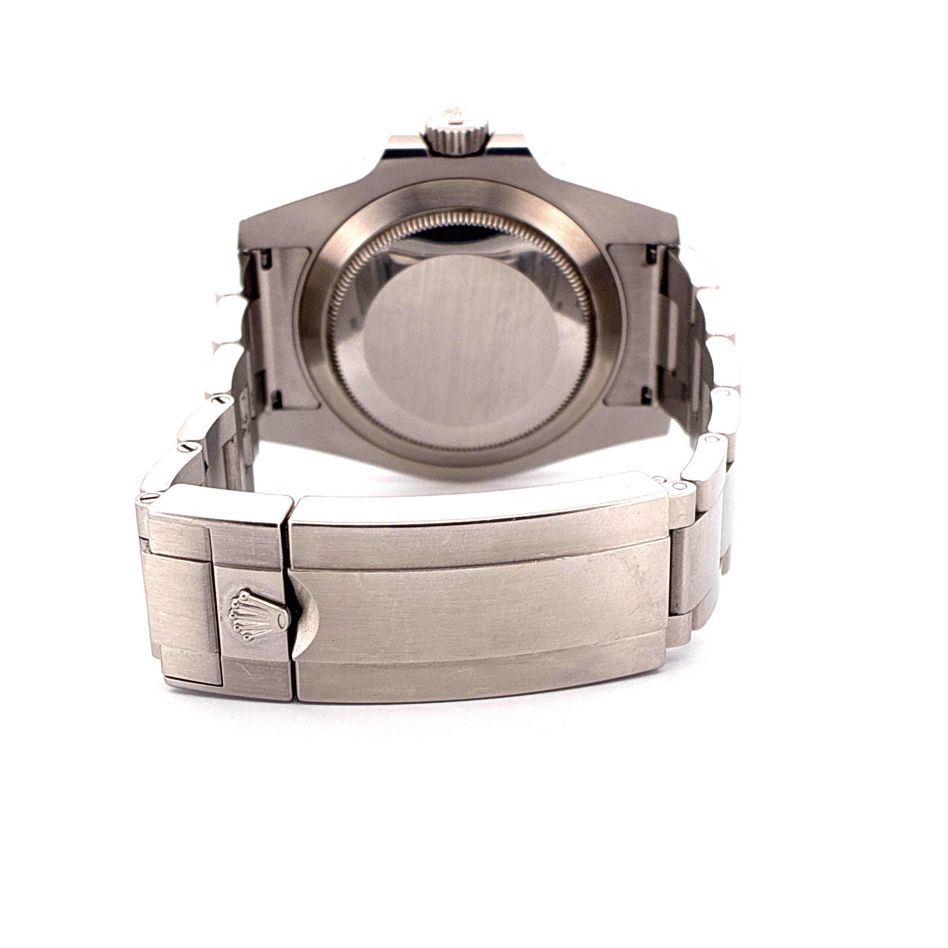 Rolex Submariner Date von hinten, Stahlgehäuse und Armband, detaillierte Schließe