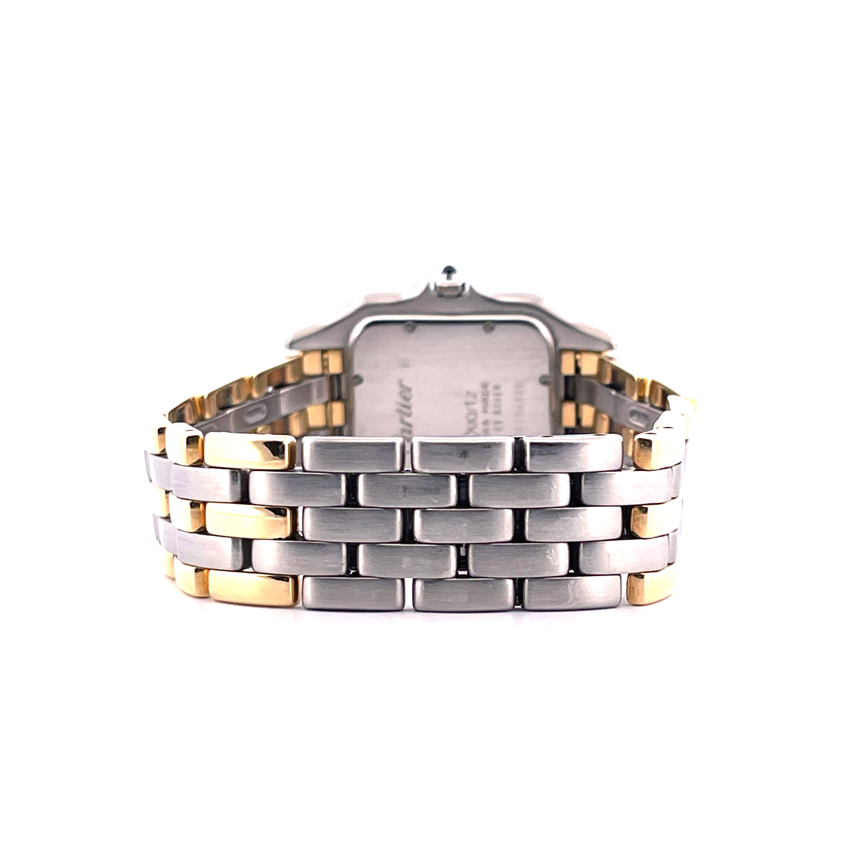 Cartier Panthere Jumbo Vintage 1986: Rückansicht des bicolor Edelstahl-Armbands auf weißem Hintergrund
