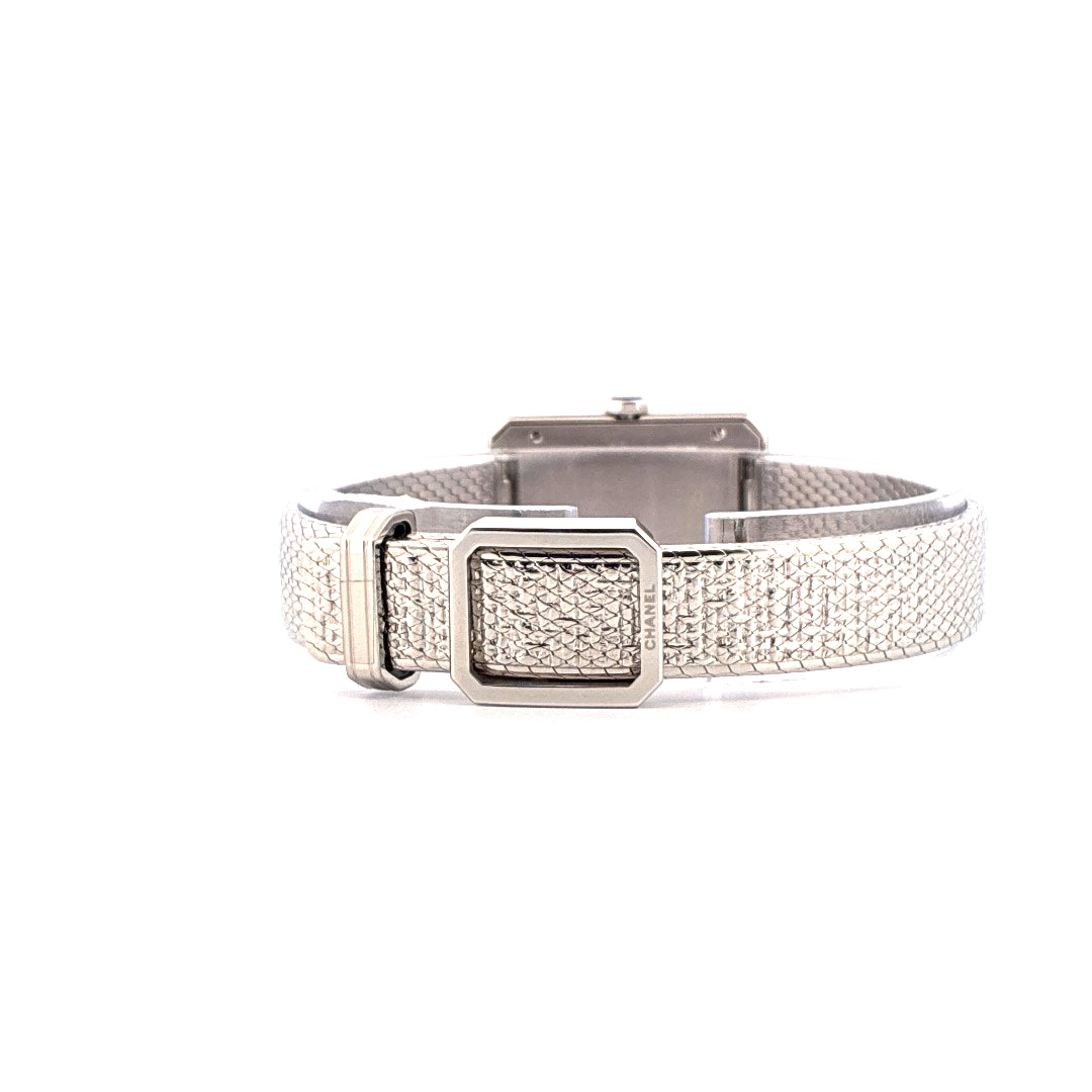 Chanel Boyfriend Uhr Seitenansicht mit Edelstahlarmband und Schließe