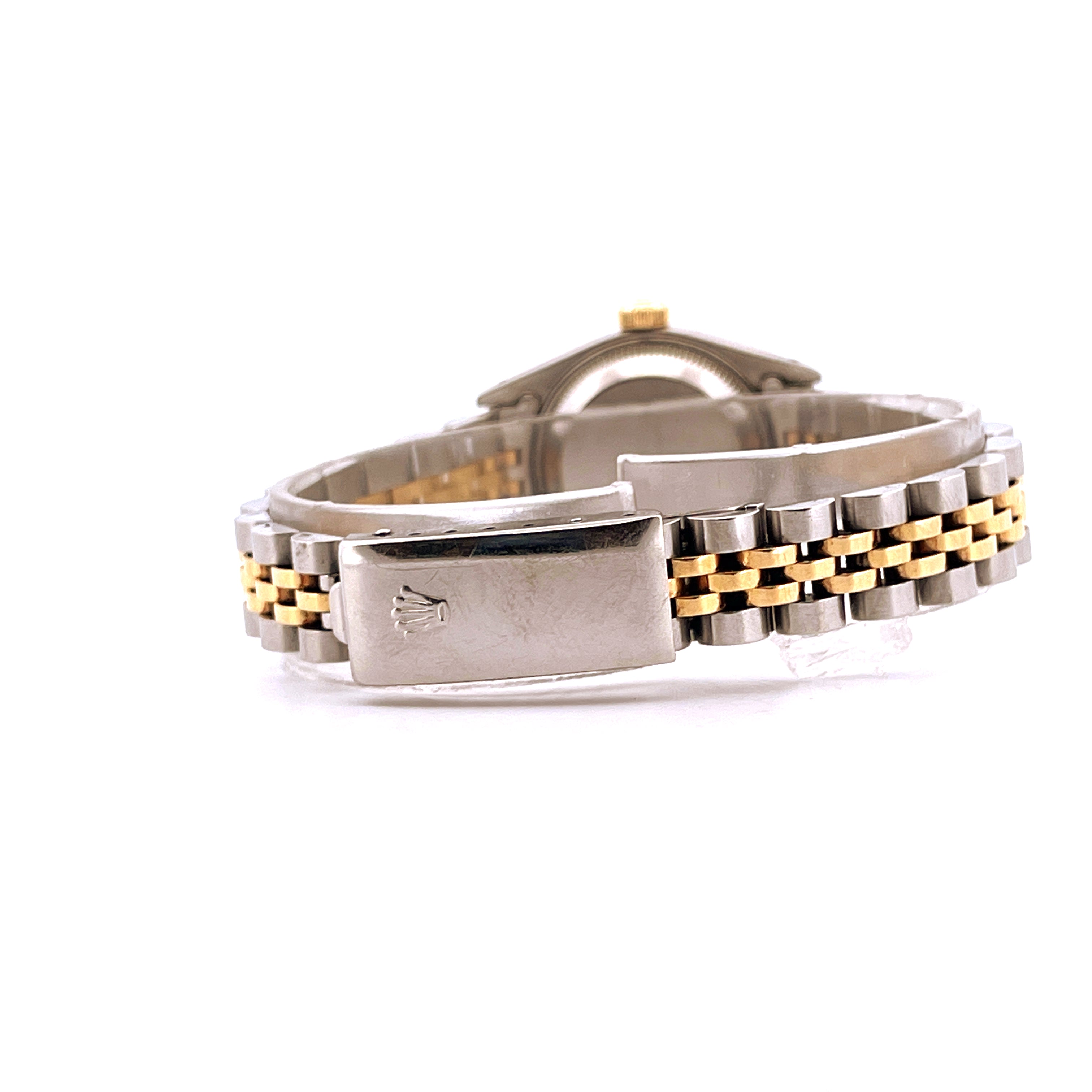 Rolex Lady-Datejust 26mm Armband Detail in Gold und Stahl mit Schließe und Rolex Logo