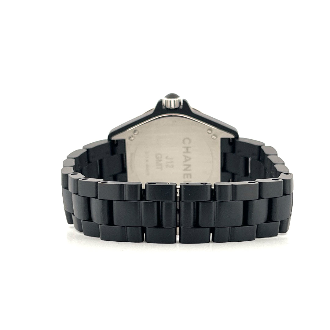 Chanel J12 GMT Keramik matt schwarz Rückansicht mit Gliederarmband