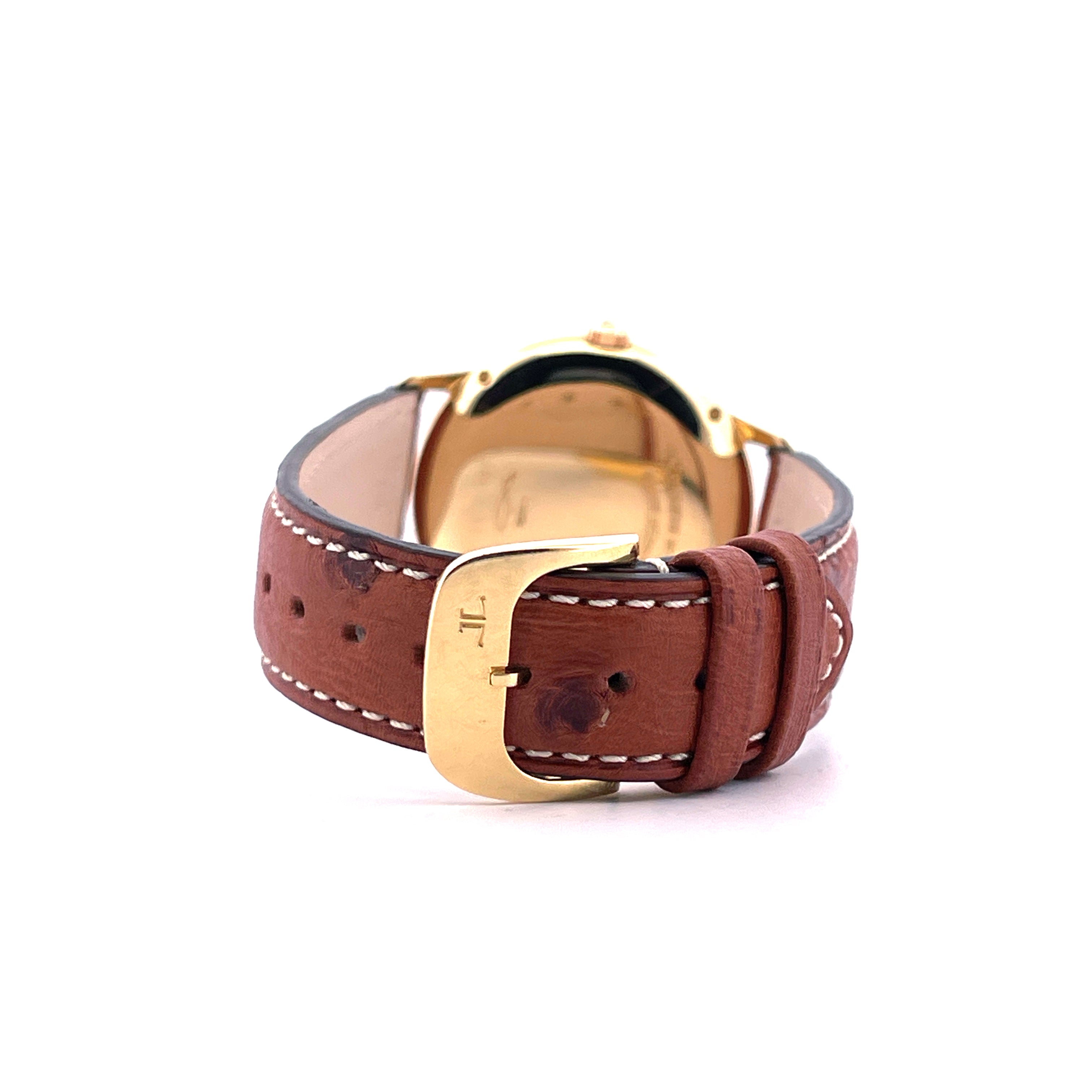 Jaeger LeCoultre Odysseus Automatik 18k Gold Damenuhr, goldfarbene Schließe und braunes Lederarmband