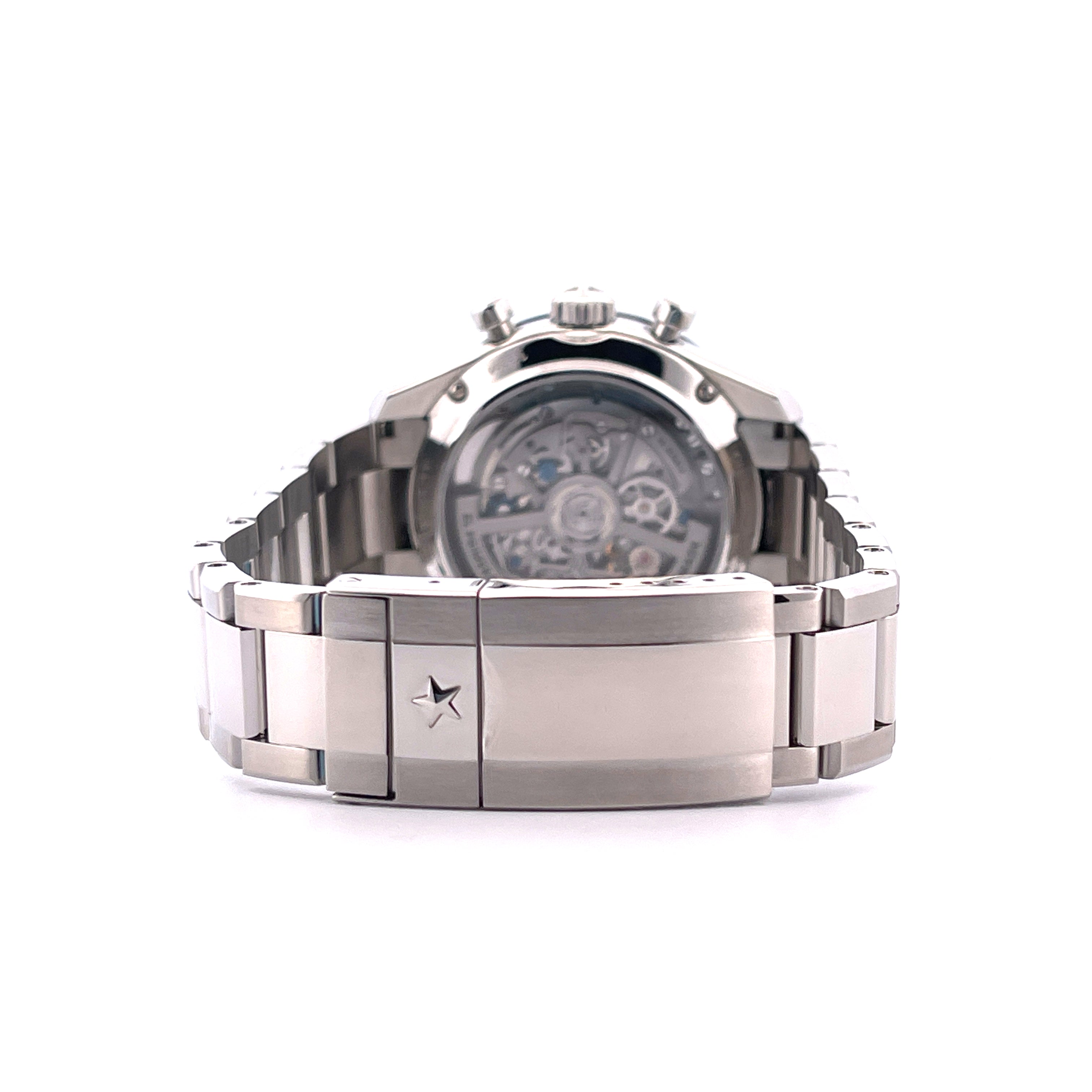 Zenith Chronomaster Sport von hinten mit Sichtboden und Edelstahlarmband