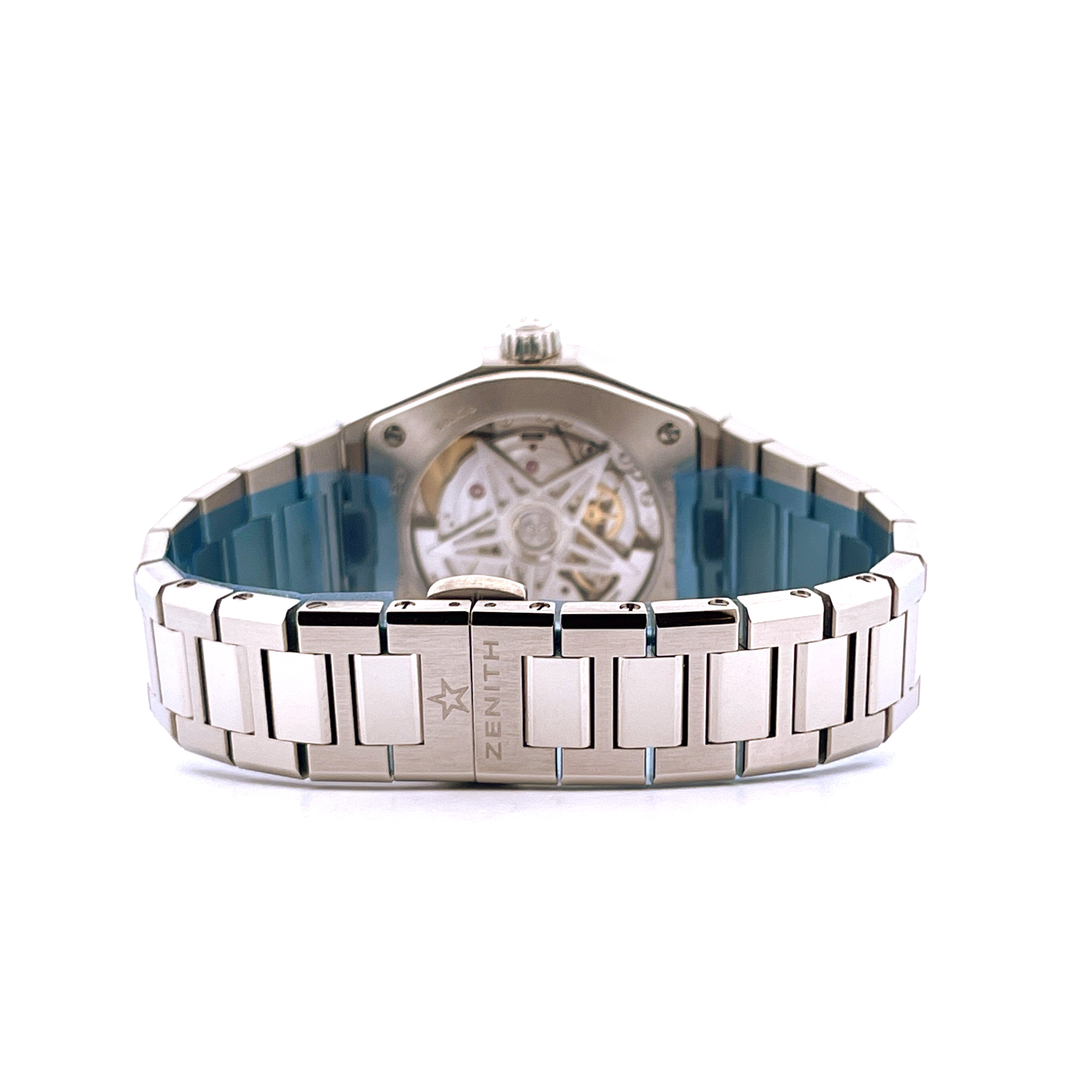 Zenith Defy Midnight Stahl Automatikuhr mit Sichtboden und silbernem Gliederarmband