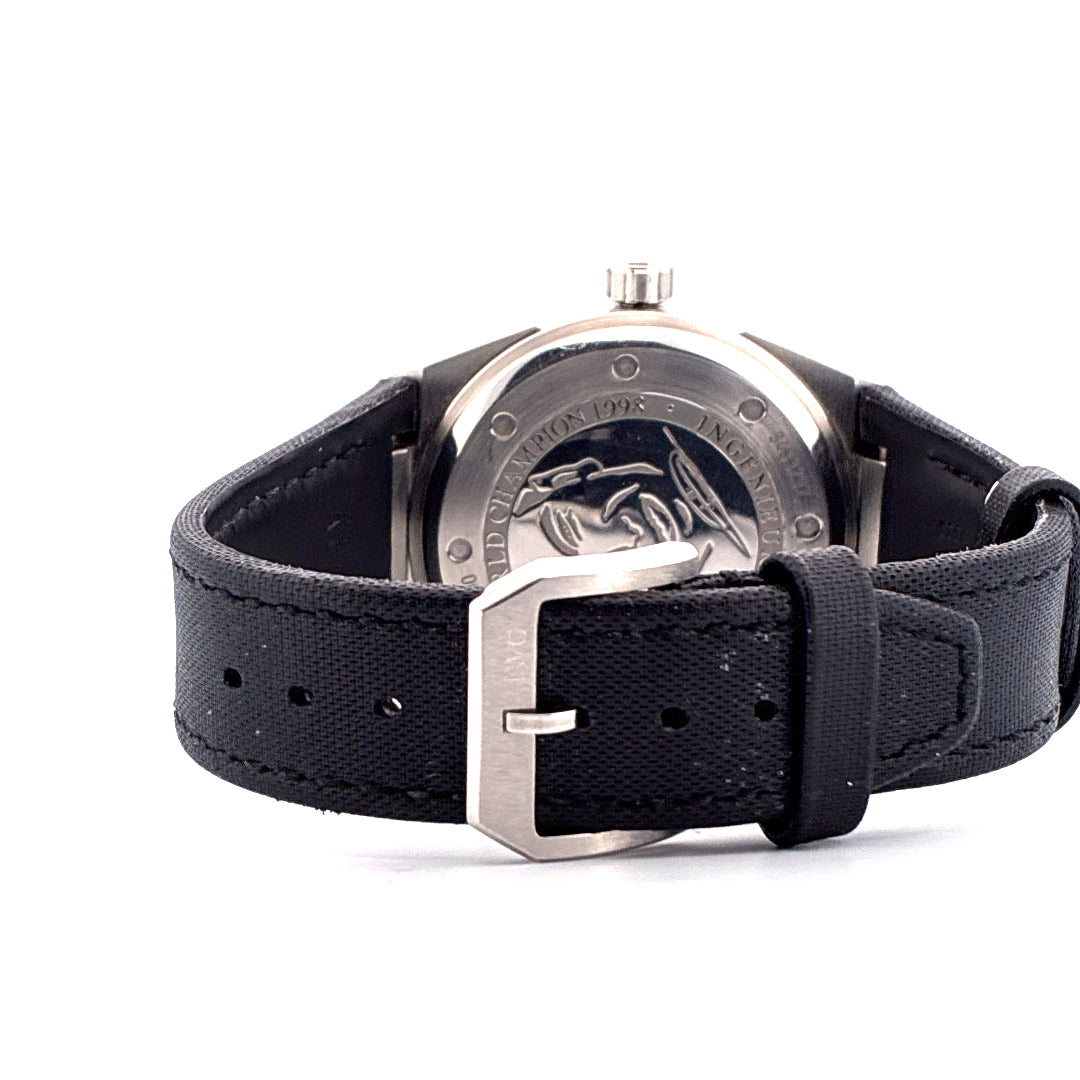 IWC Ingenieur Automatic Zinedine Zidane Limited Edition Rückseite mit sichtbarem Stahlband