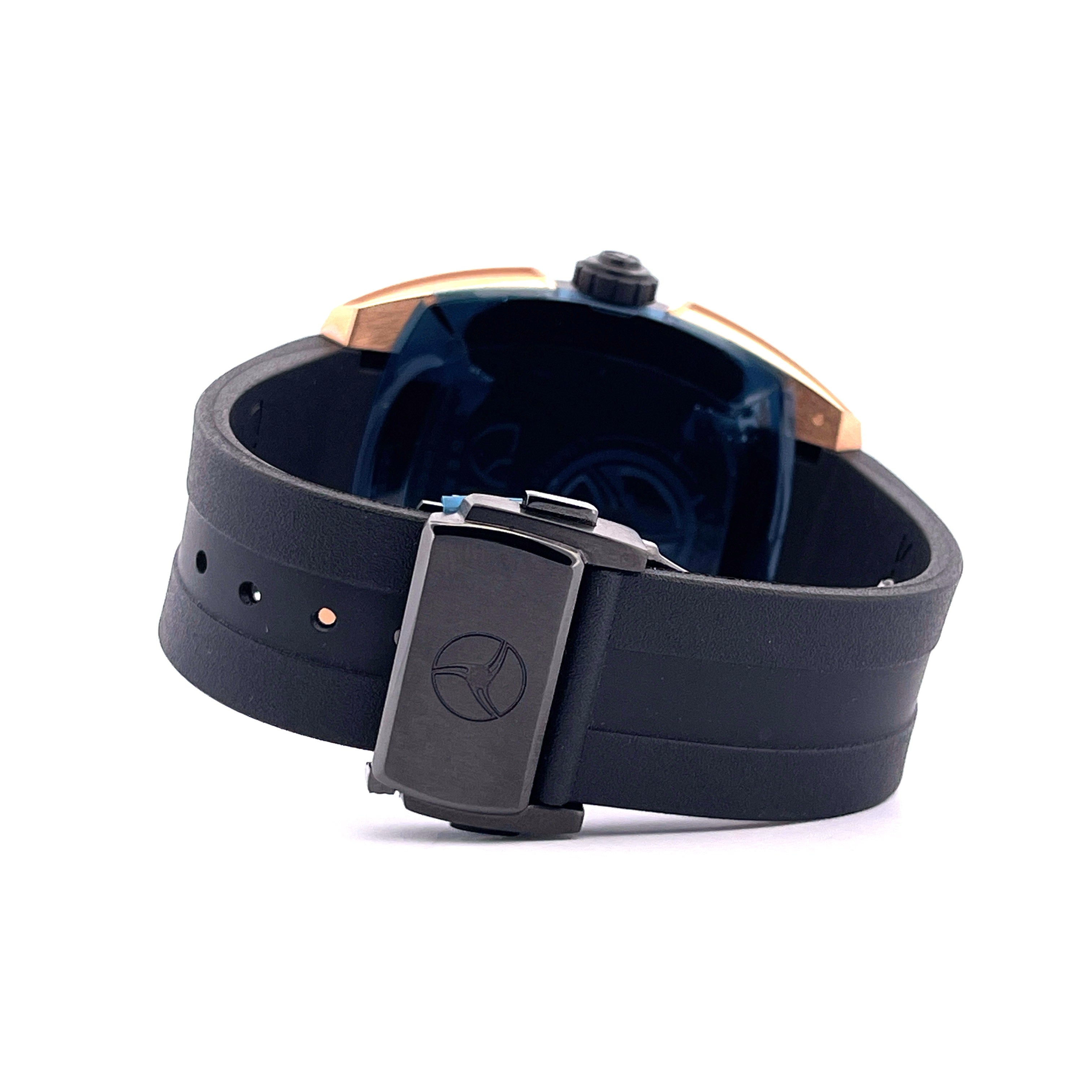 Cyrus Klepcys Solo Tempo: Roségold und schwarze DLC-Edelstahluhr mit schwarzem Armband und Schnalle