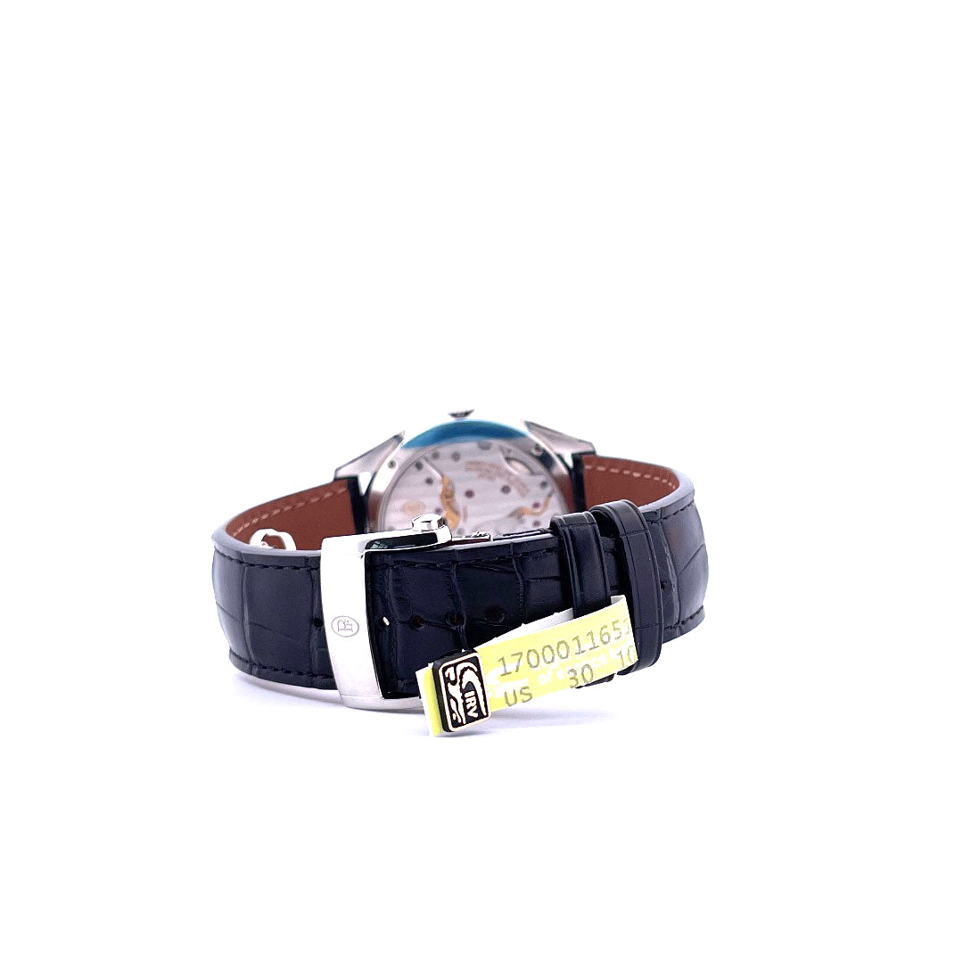 Parmigiani Tonda 1950 Automatik Stahl mit schwarzem Lederarmband und Schließe