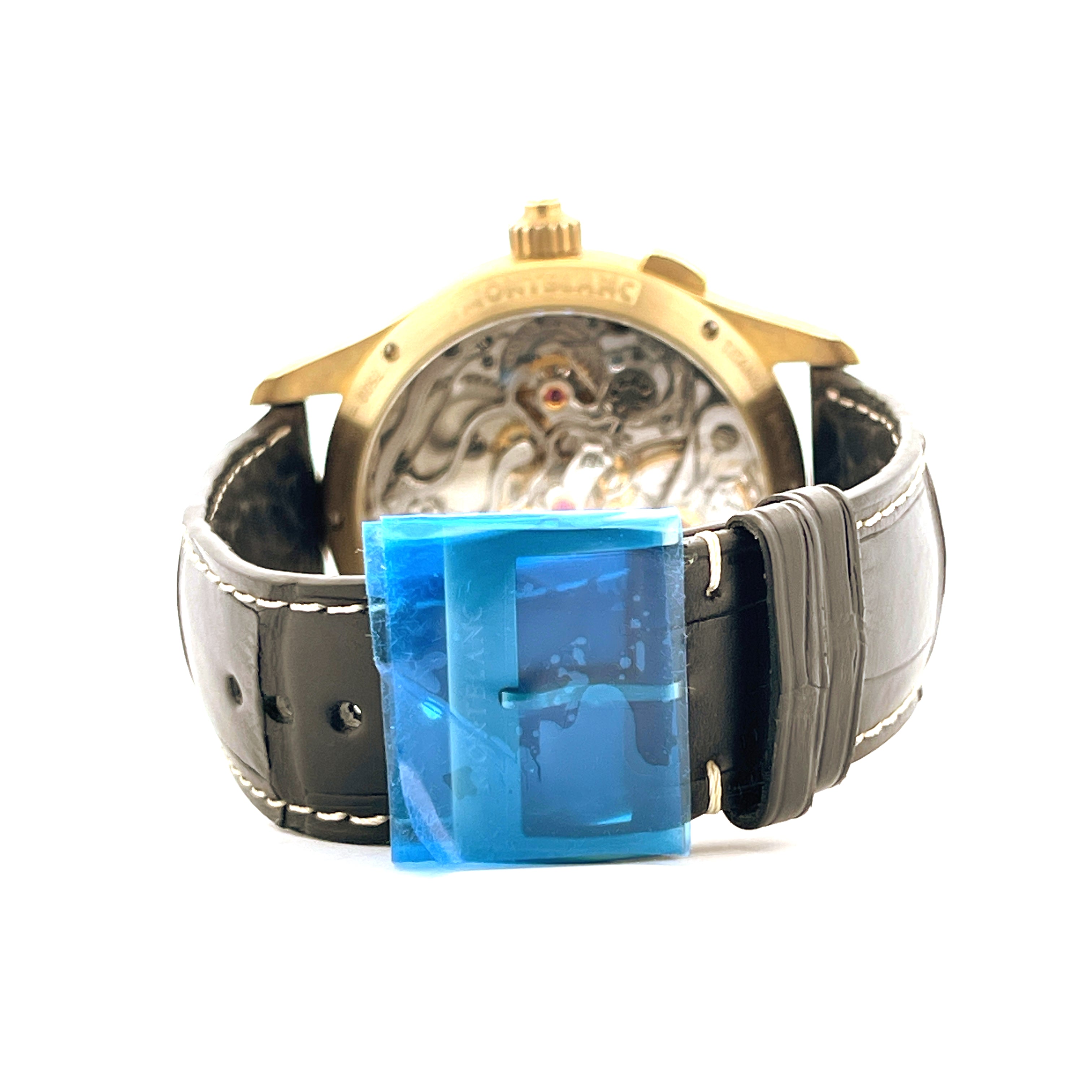 Montblanc 1858 Split-seconds Chronograph in Bronze mit Lederarmband und blauer Schutzfolie