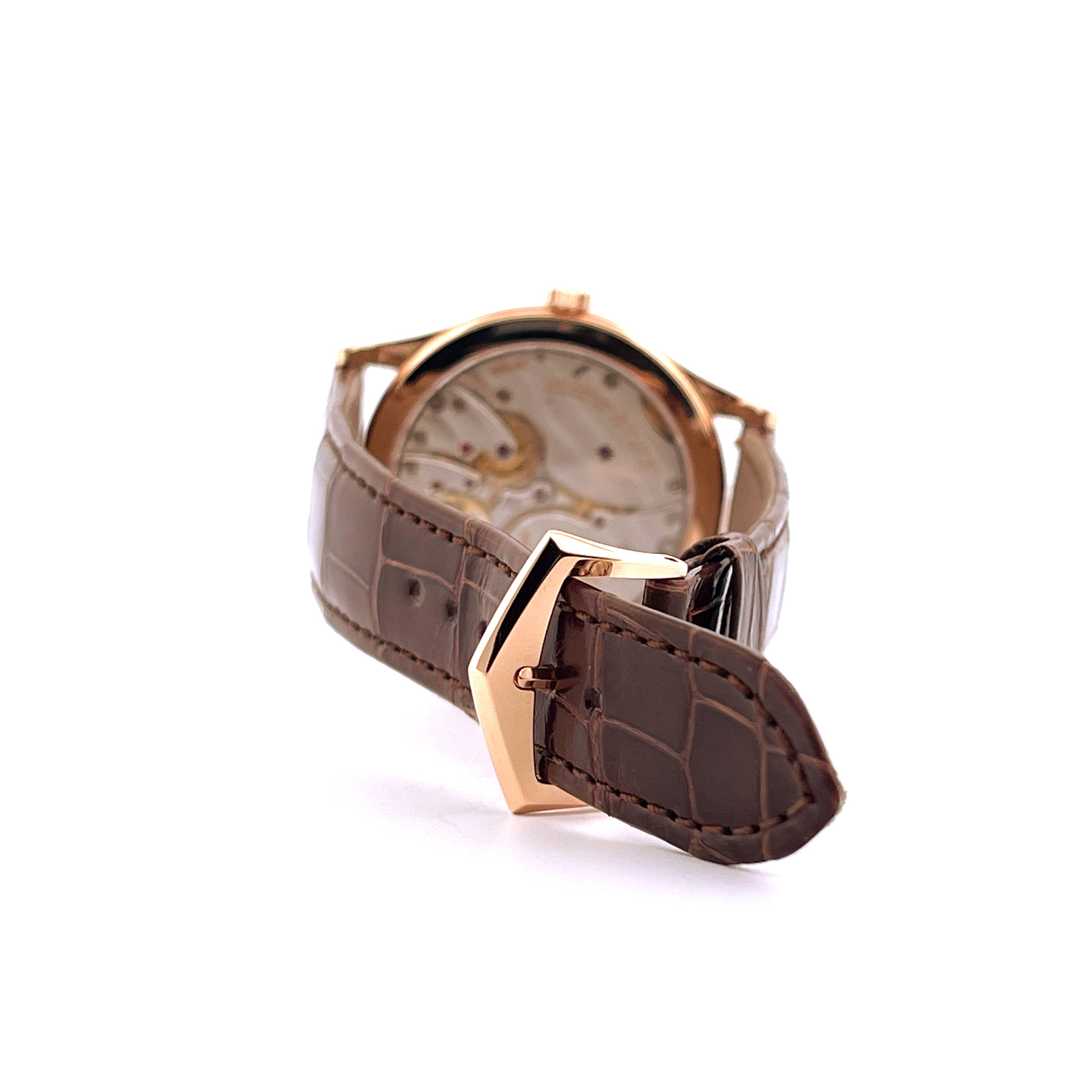 Patek Philippe Calatrava 6119R-001 Rückansicht mit Roségold Gehäuse und braunem Kroko-Armband