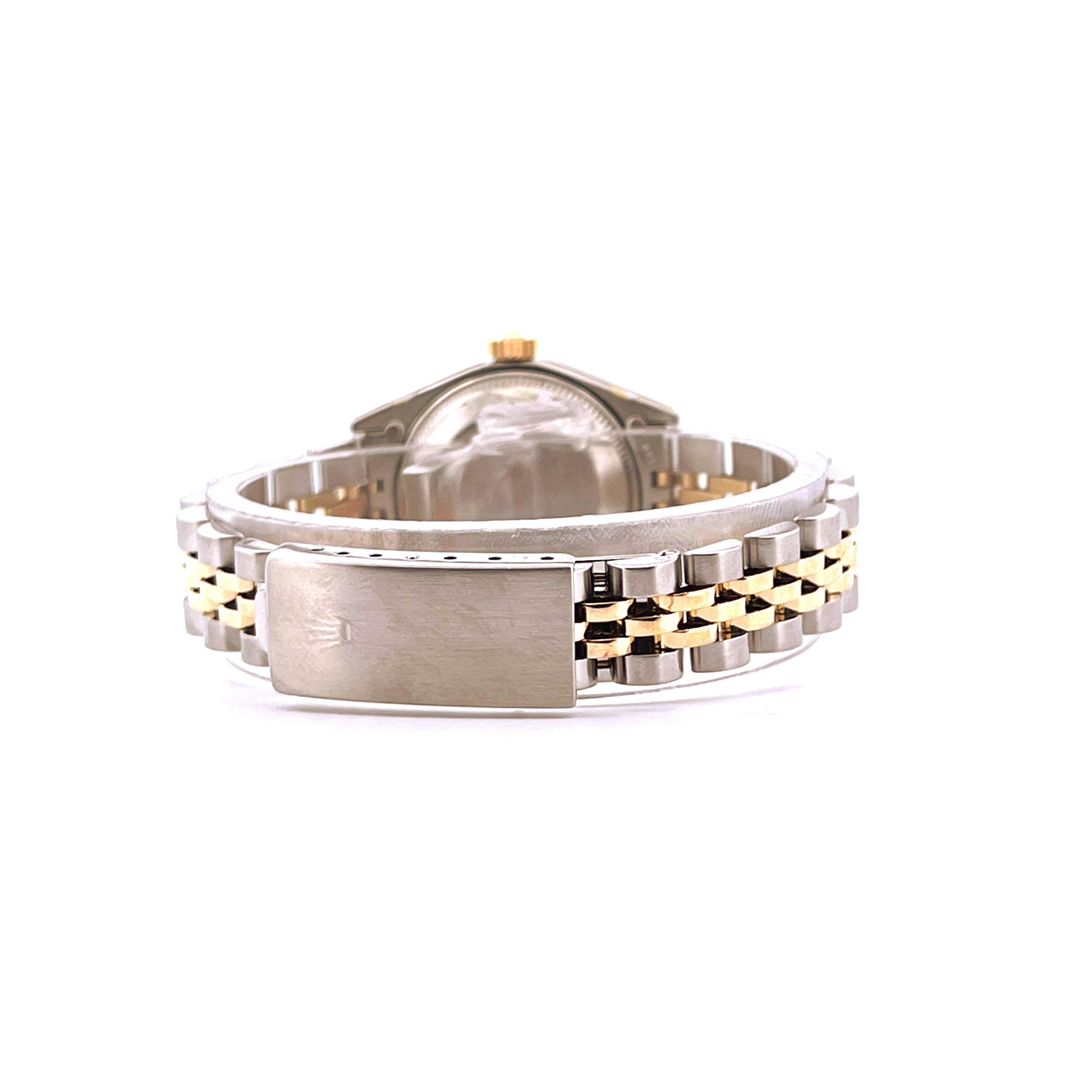 Seitenansicht einer Rolex Lady-Datejust aus Stahl und Gold mit Oyster-Armband