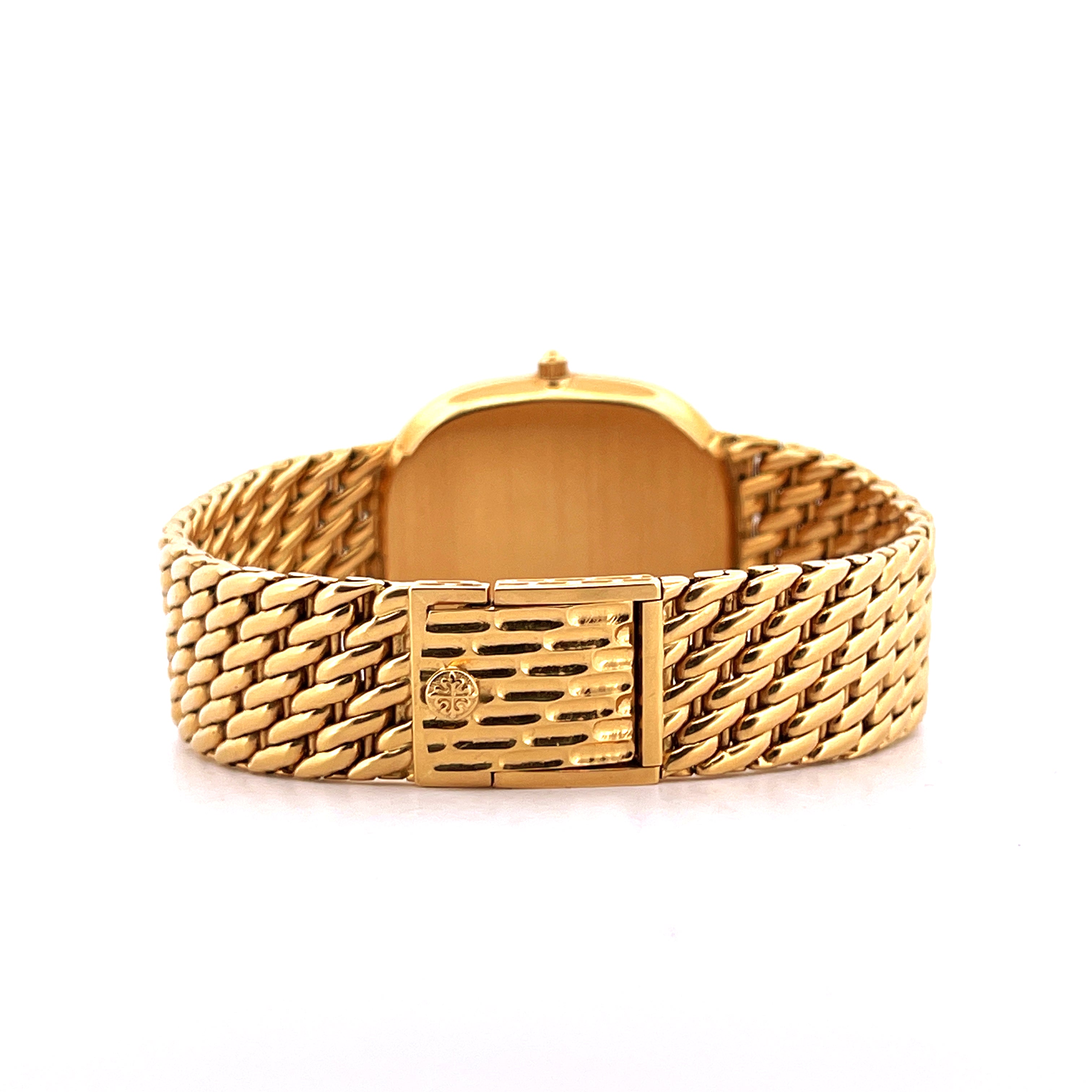 Eine goldene Patek Philippe Ellipse 3738/117 mit geflochtenem Armband und Schließe