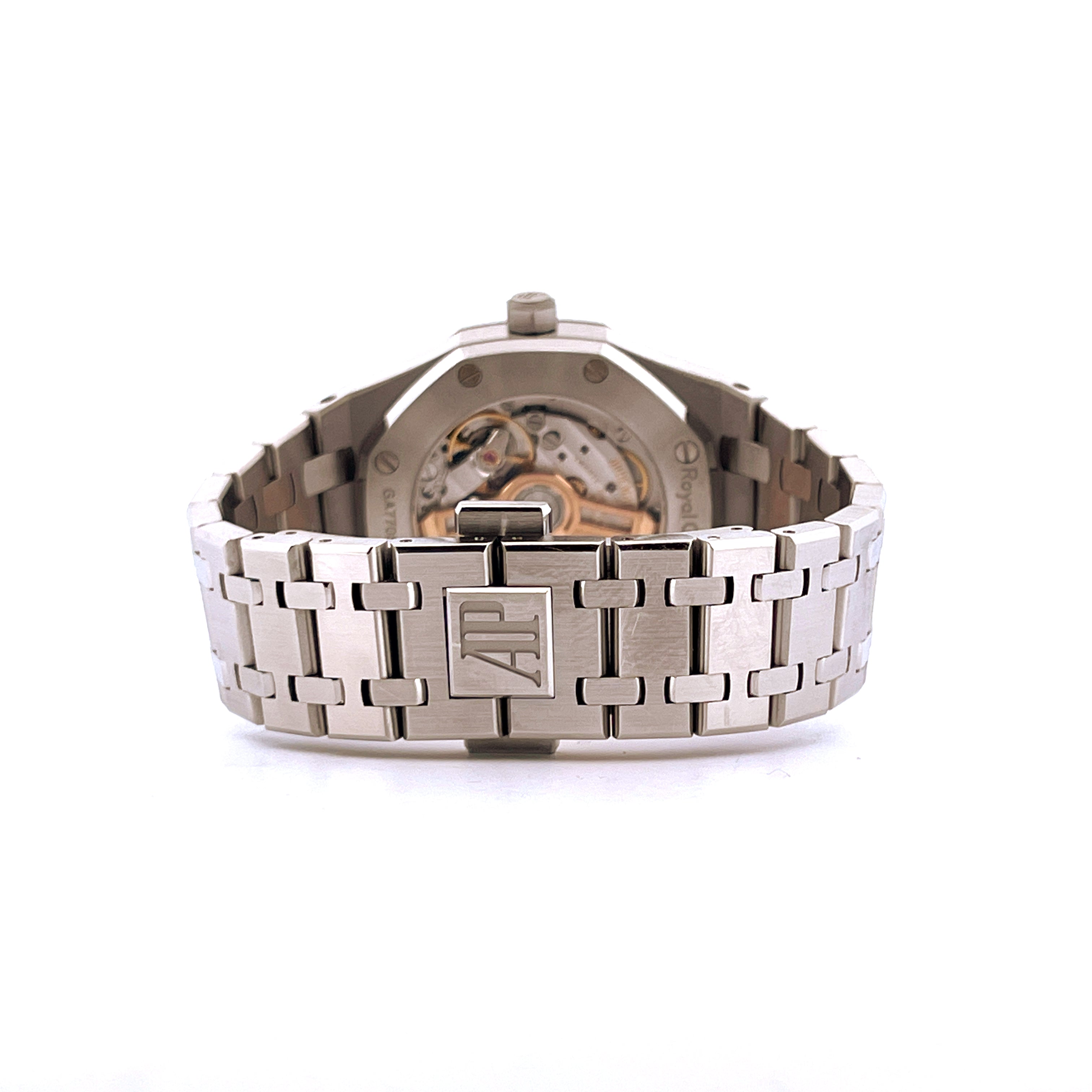 Audemars Piguet Royal Oak Selfwinding 34mm Rückseite mit Automatikwerk und Edelstahlarmband