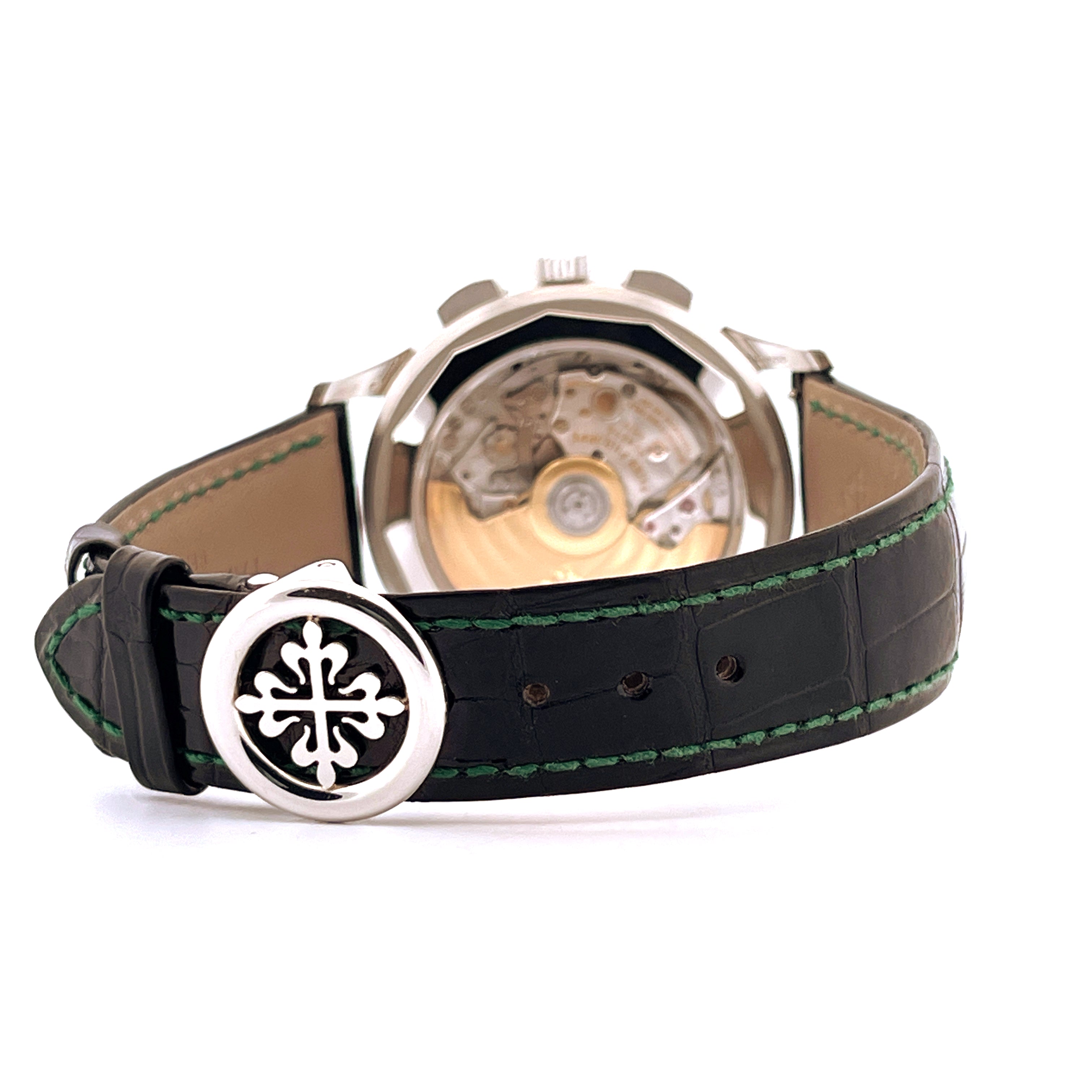 Patek Philippe World Time Flyback Chronograph 5930P-001 mit Sichtboden und schwarzem Kroko-Armband