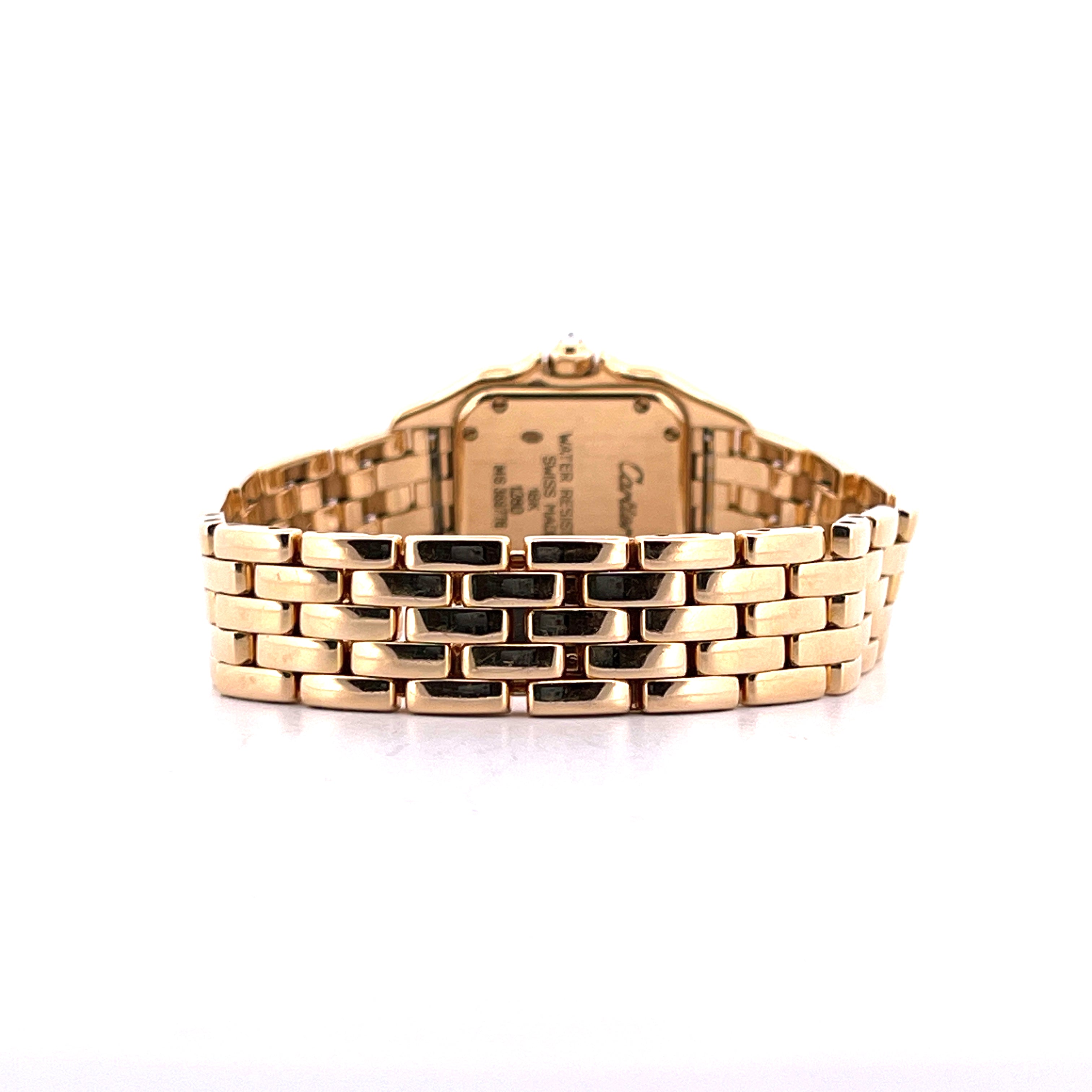 Cartier Panthere Uhr Gelbgold, Rückansicht mit poliertem Armband und Prägung