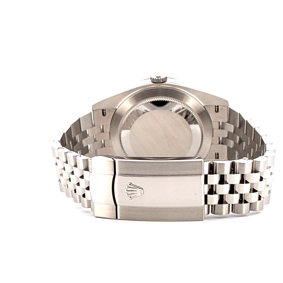 Rolex Datejust 41 von hinten mit Jubilée-Armband und Schließe mit Krone
