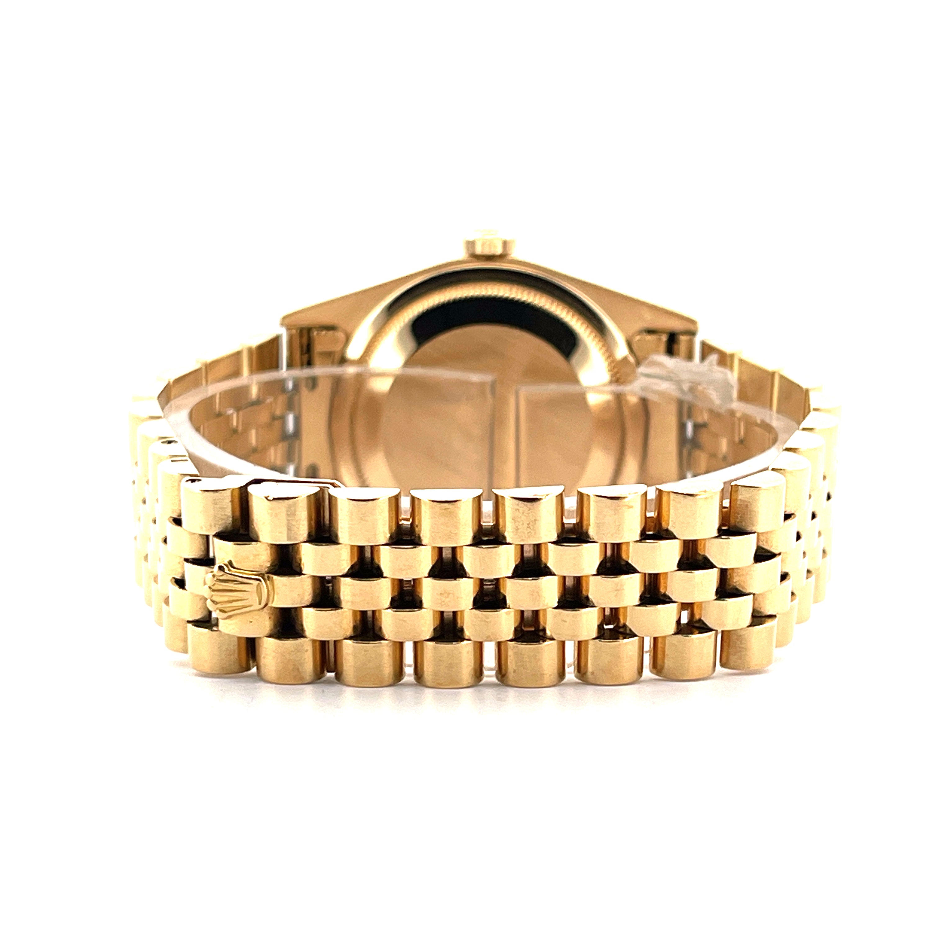 Rolex Day-Date 36 Gelbgold Automatik Uhr mit Juwelenarmband von der Seite