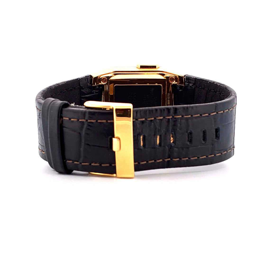 Junghans Mega 1000 Funkuhr mit schwarzem Lederarmband und goldener Dornschließe