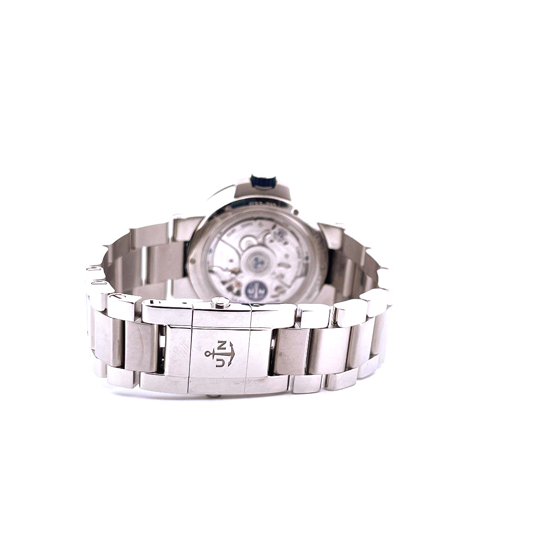 Ulysse Nardin Marine Chronometer Annual Calendar Stahl, Rückseite mit Sichtboden und geflochtenem Armband