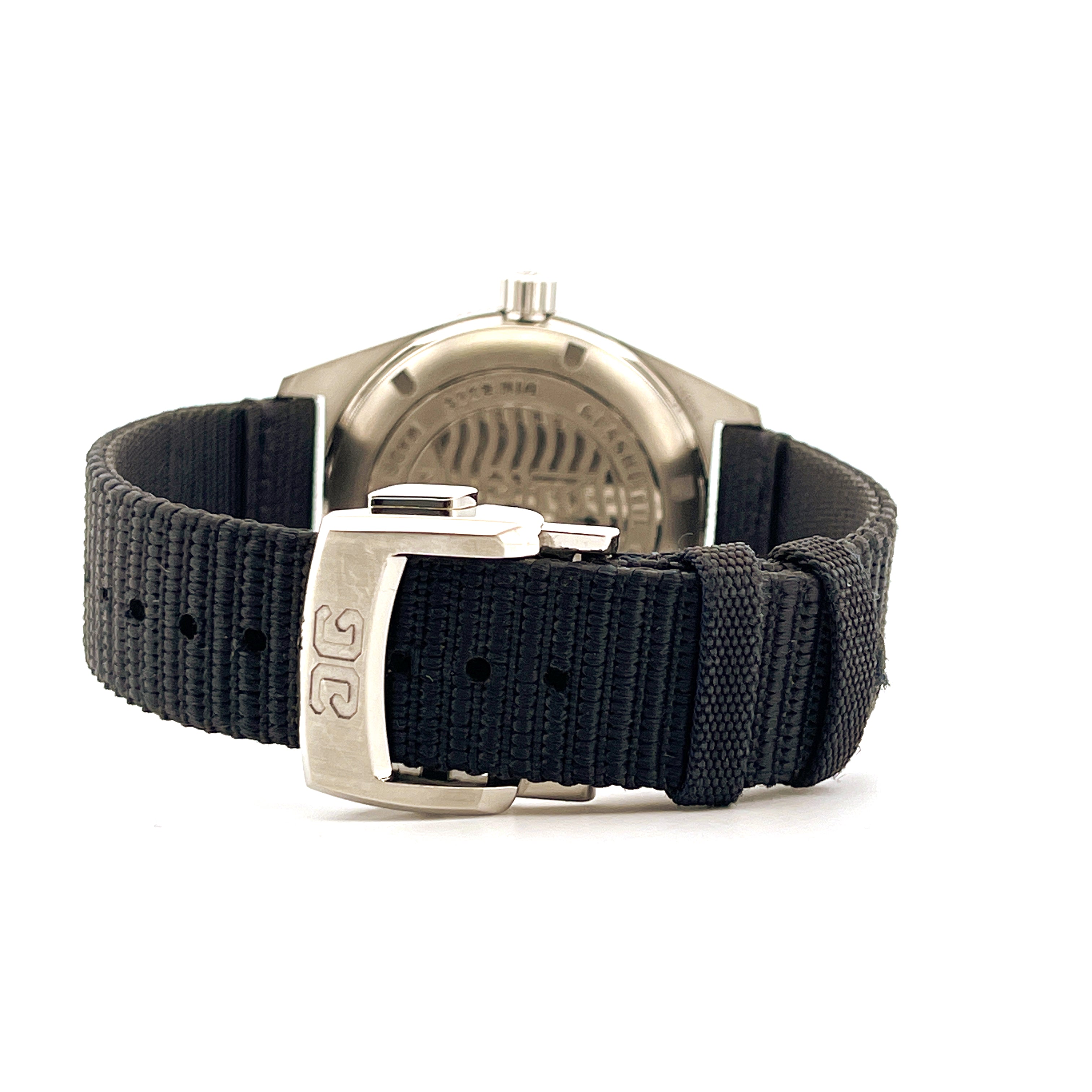 Glashütte Original Seaq Blue 39,5 Rückansicht mit schwarzem Band und silberner Schließe