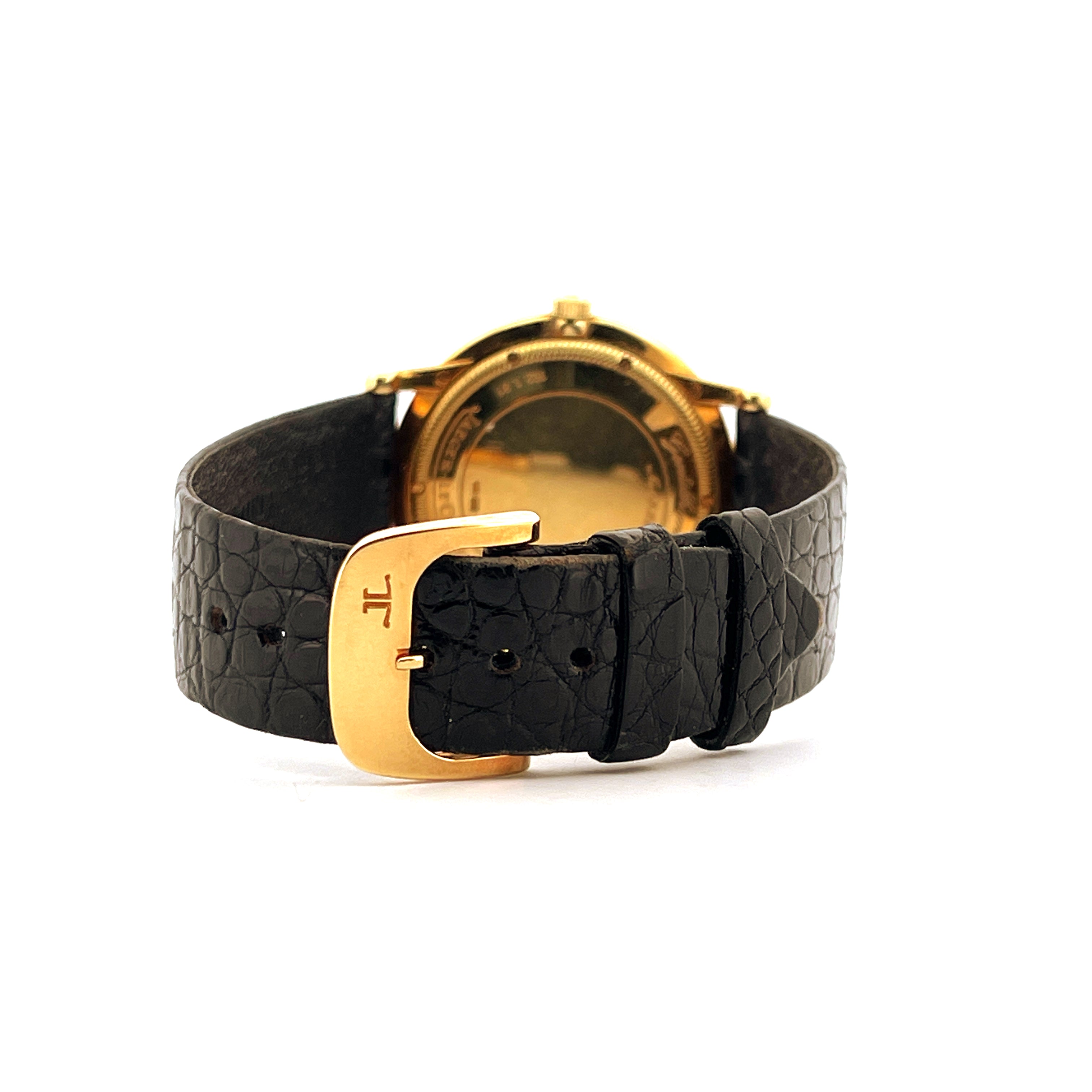 Jaeger-LeCoultre Gentilhomme 18k Gold Uhr mit schwarzem Lederarmband und goldener Schließe