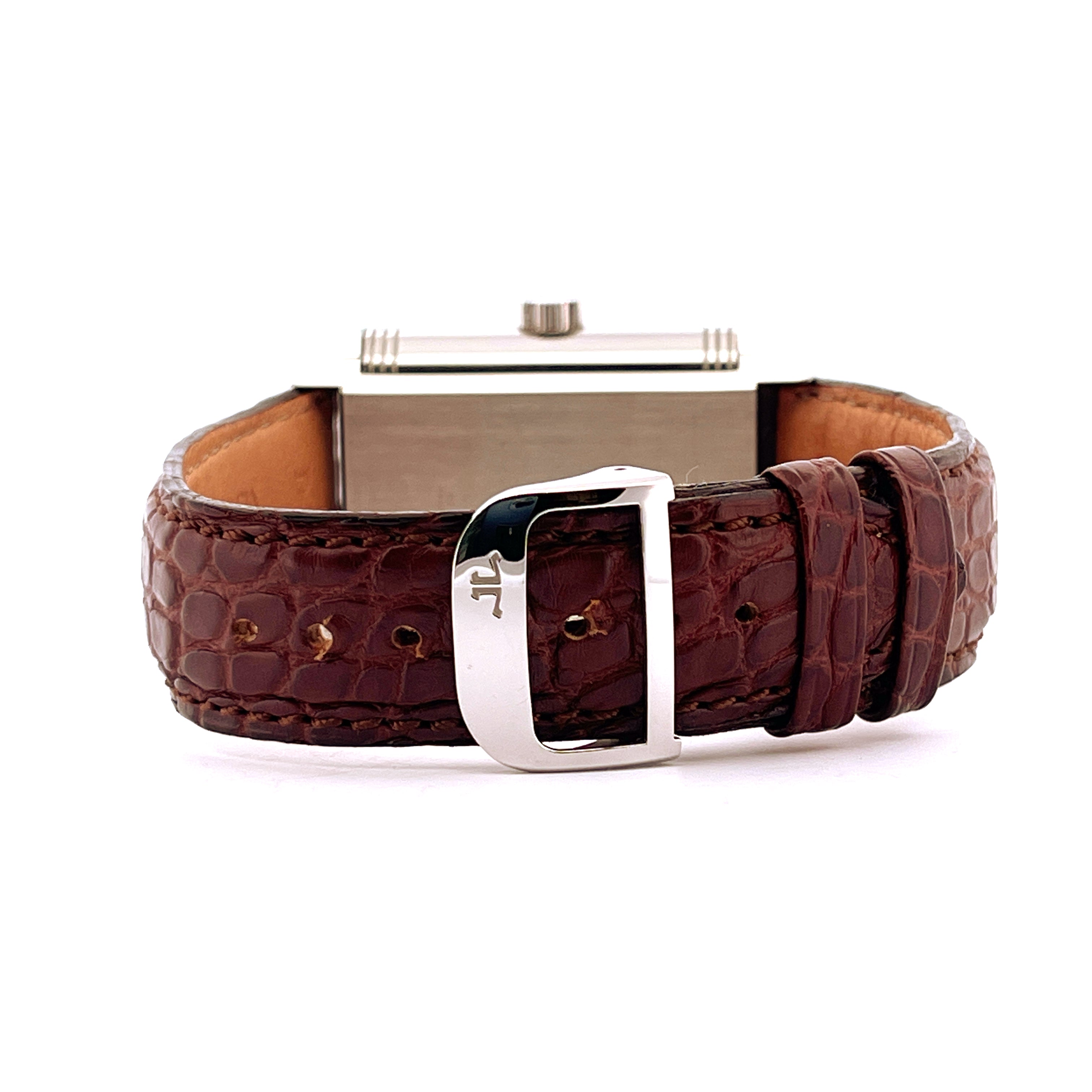 Jaeger-LeCoultre Reverso Grande Panorama, Stahlgehäuse mit braunem Kroko-Lederarmband und JL-Schnalle