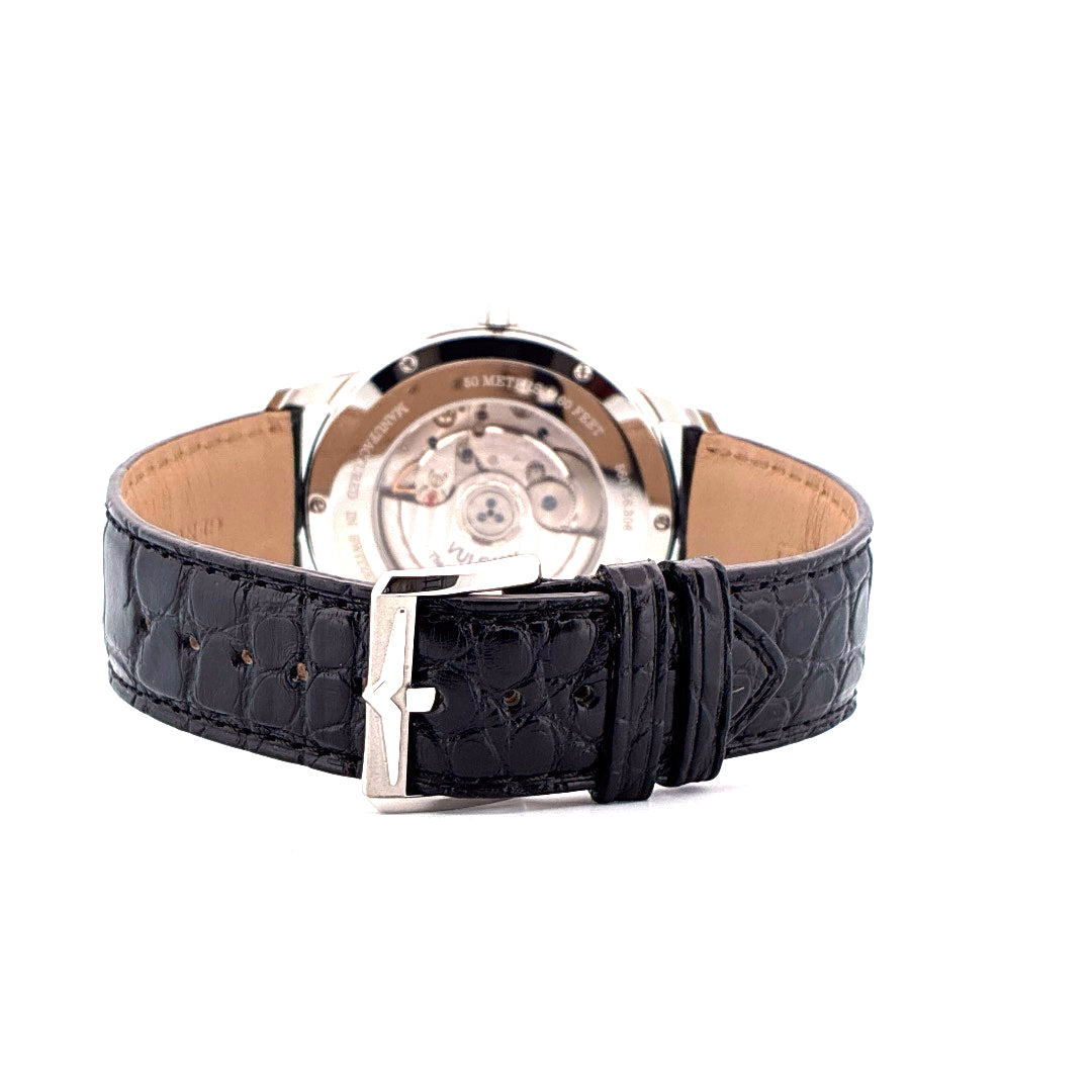 Rückansicht der Vulcain 50s Presidents Watch Automatik mit schwarzem Kroko-Armband und Edelstahl-Dornschließe