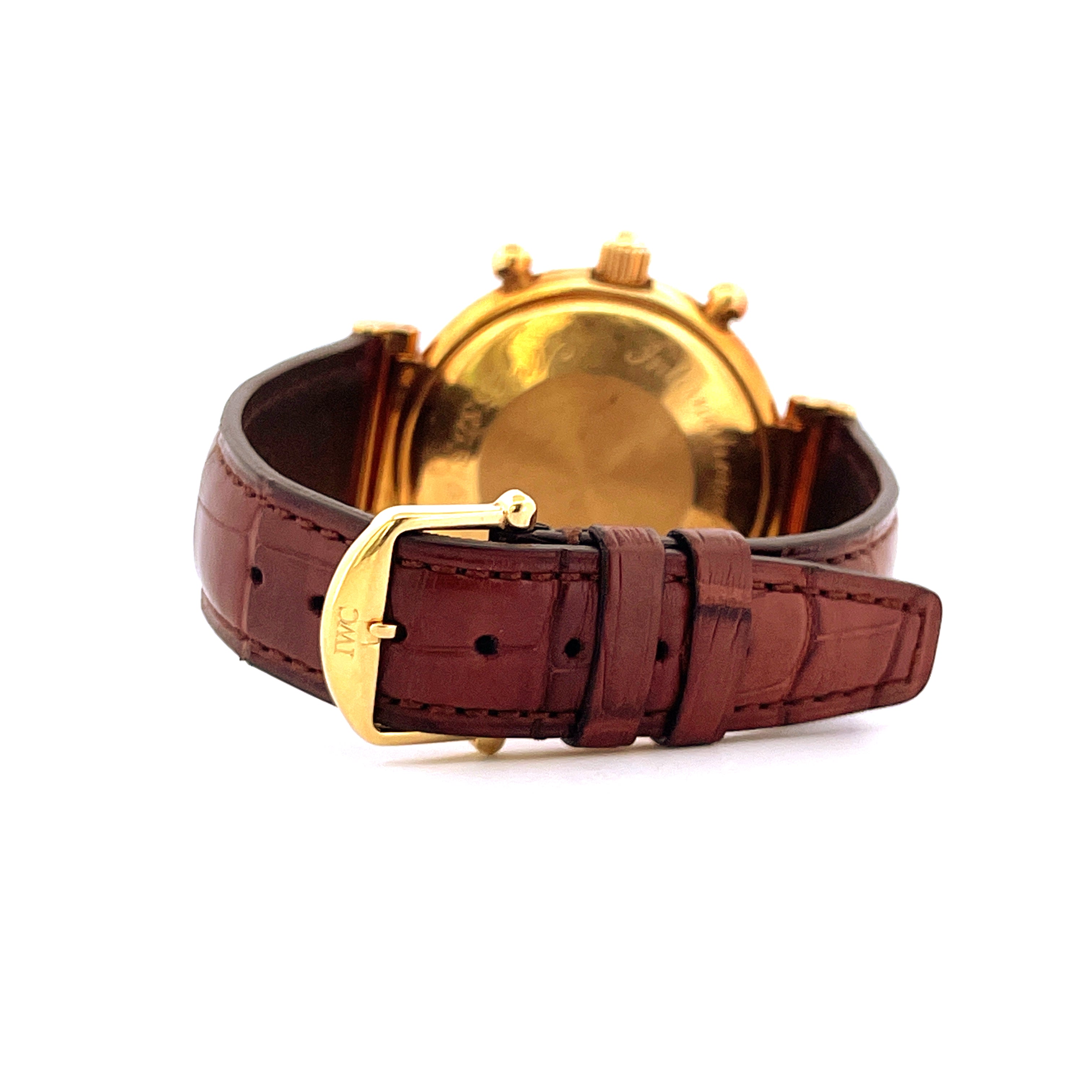 IWC Da Vinci Perpetual Calendar mit goldenem Gehäuse und braunem Lederarmband