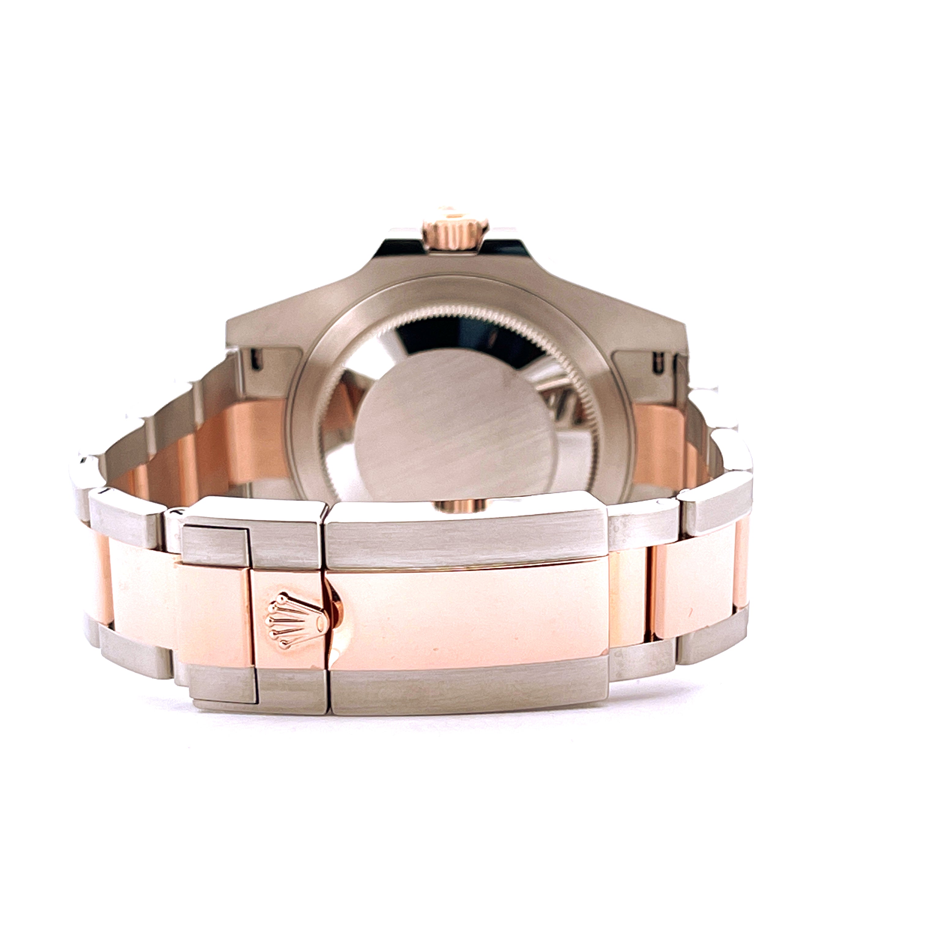 Rückansicht eines Rolex GMT-Master II Rootbeer mit bicolor Armband aus Stahl und Roségold