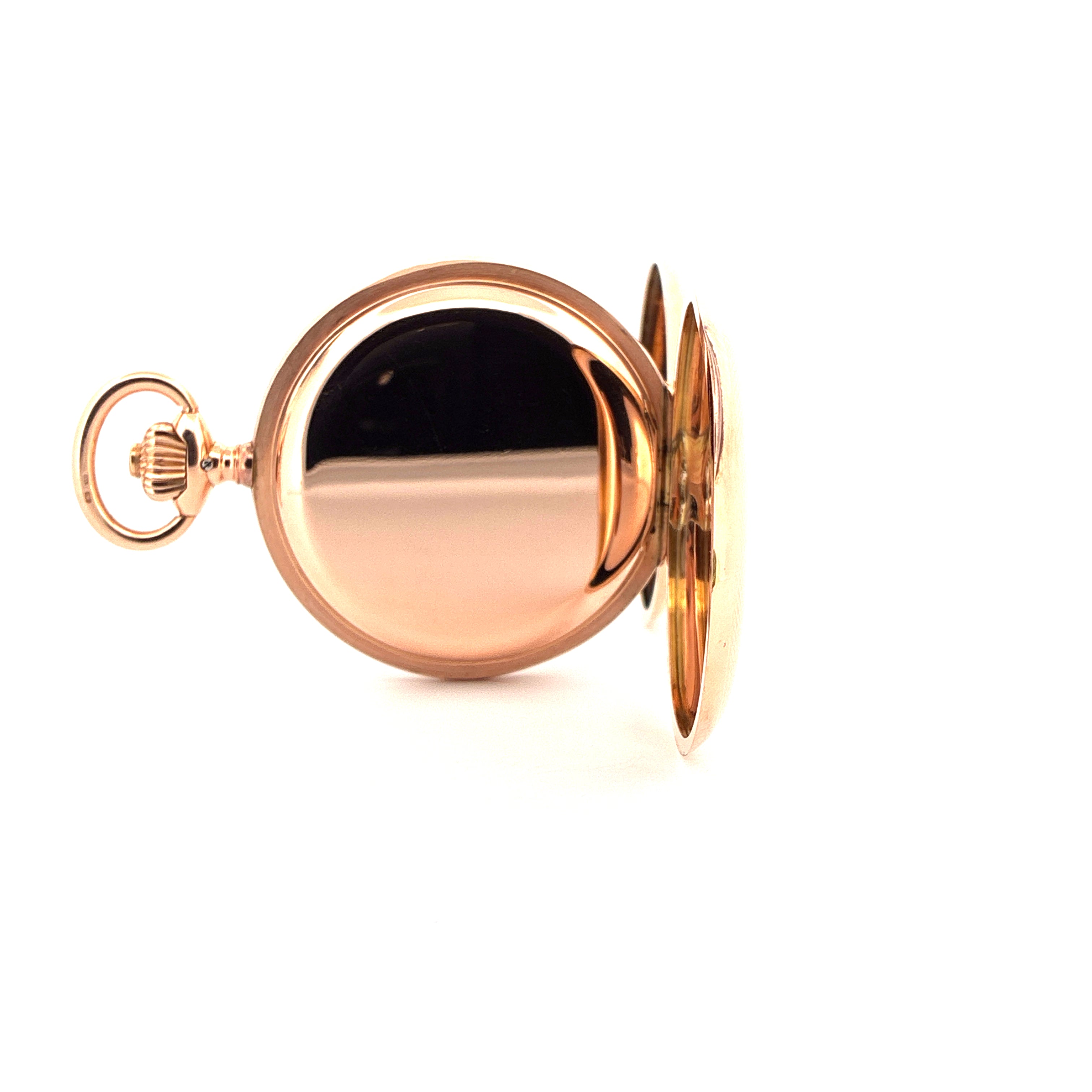 IWC Pocket Watch Good Condt. 14K Gold / Small Second, offene Taschenuhr in Gold vor weißem Hintergrund