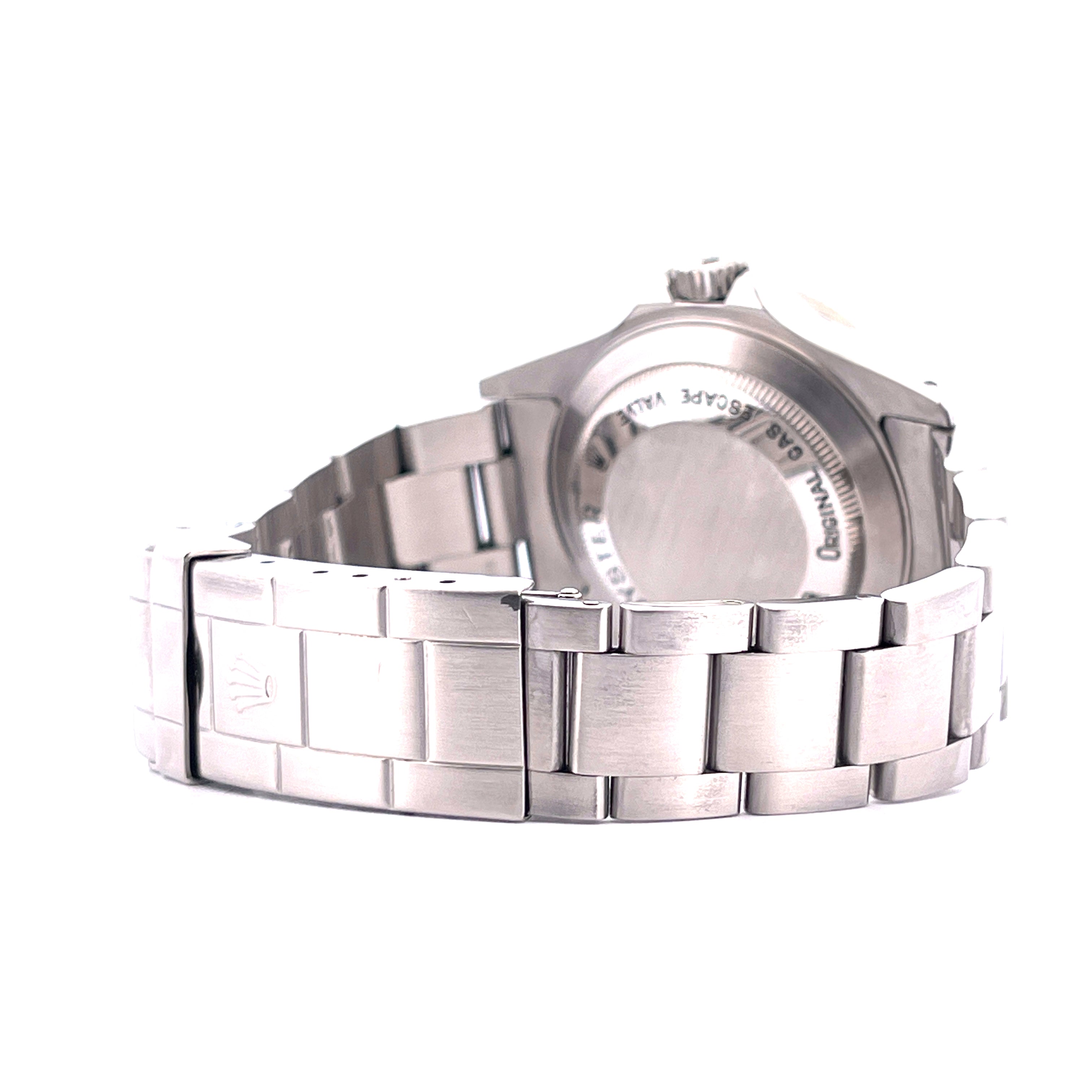Rolex Sea-Dweller 16600 Gehäuse und Stahlarmband im Detail mit Schriftzug auf der Rückseite