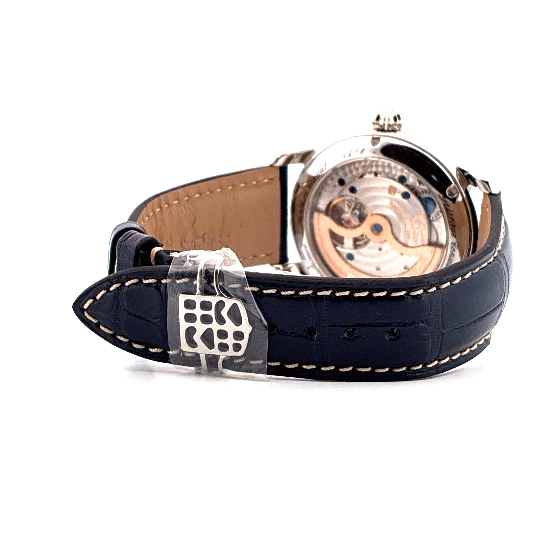 Frederique Constant Classic Manufacture Worldtimer Automatikarmbanduhr mit schwarzem Lederarmband und Sichtboden