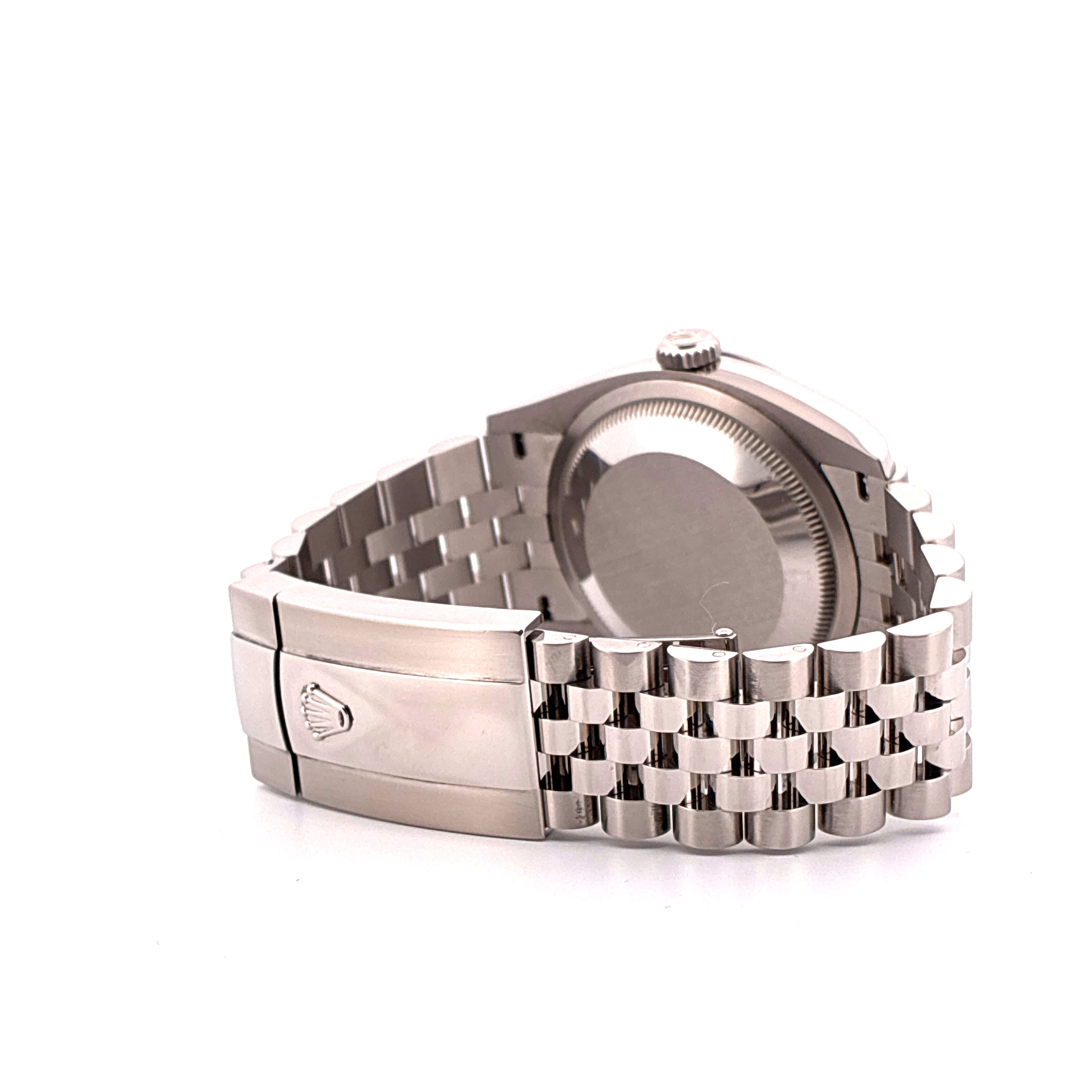 Rolex Datejust 36 mit Jubilee-Armband in Stahl, Seitenansicht des Gehäuses und der Schließe