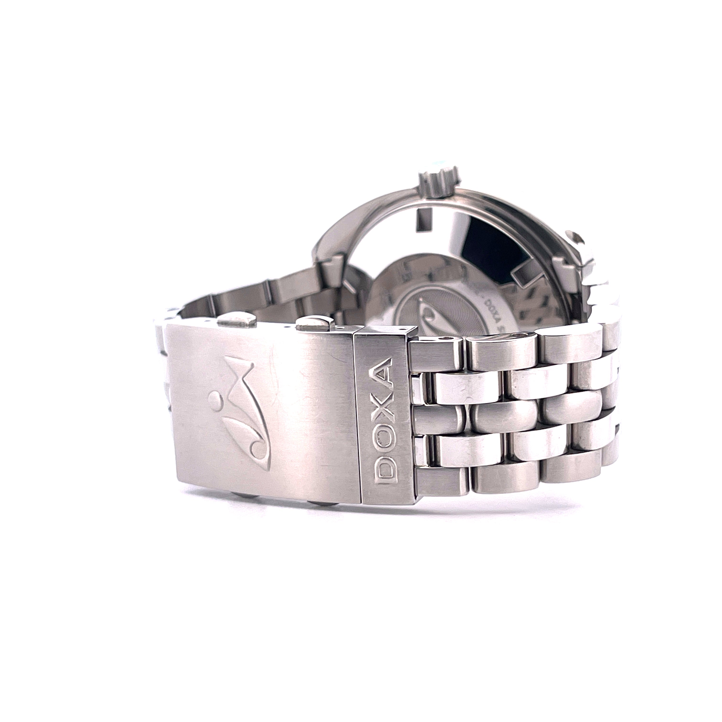 Doxa Sub 1500t Aquamarine Herrenuhr Stahlarmband Schließe mit Logo im Detail