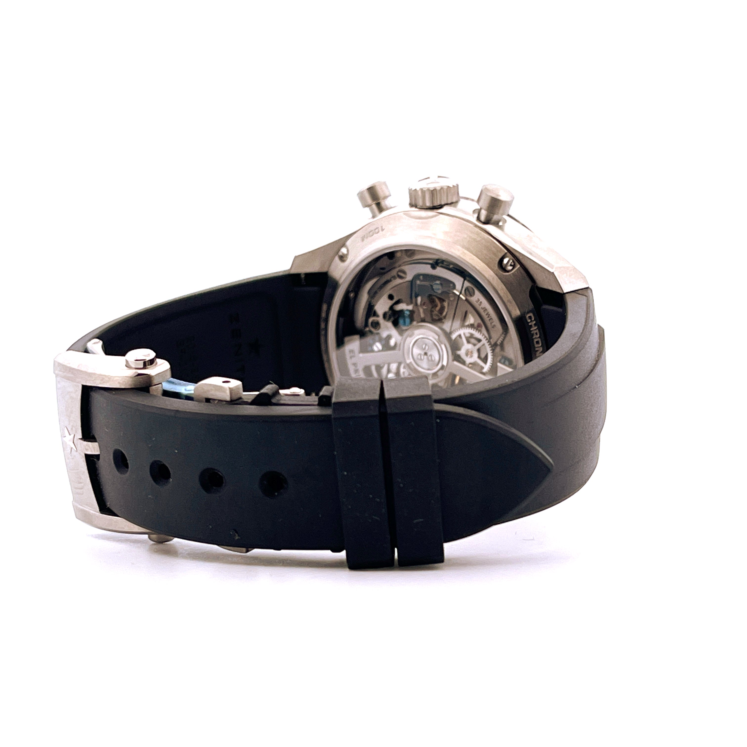 Zenith Chronomaster Sport Titan mit schwarzem Kautschukband und offenem Uhrwerk